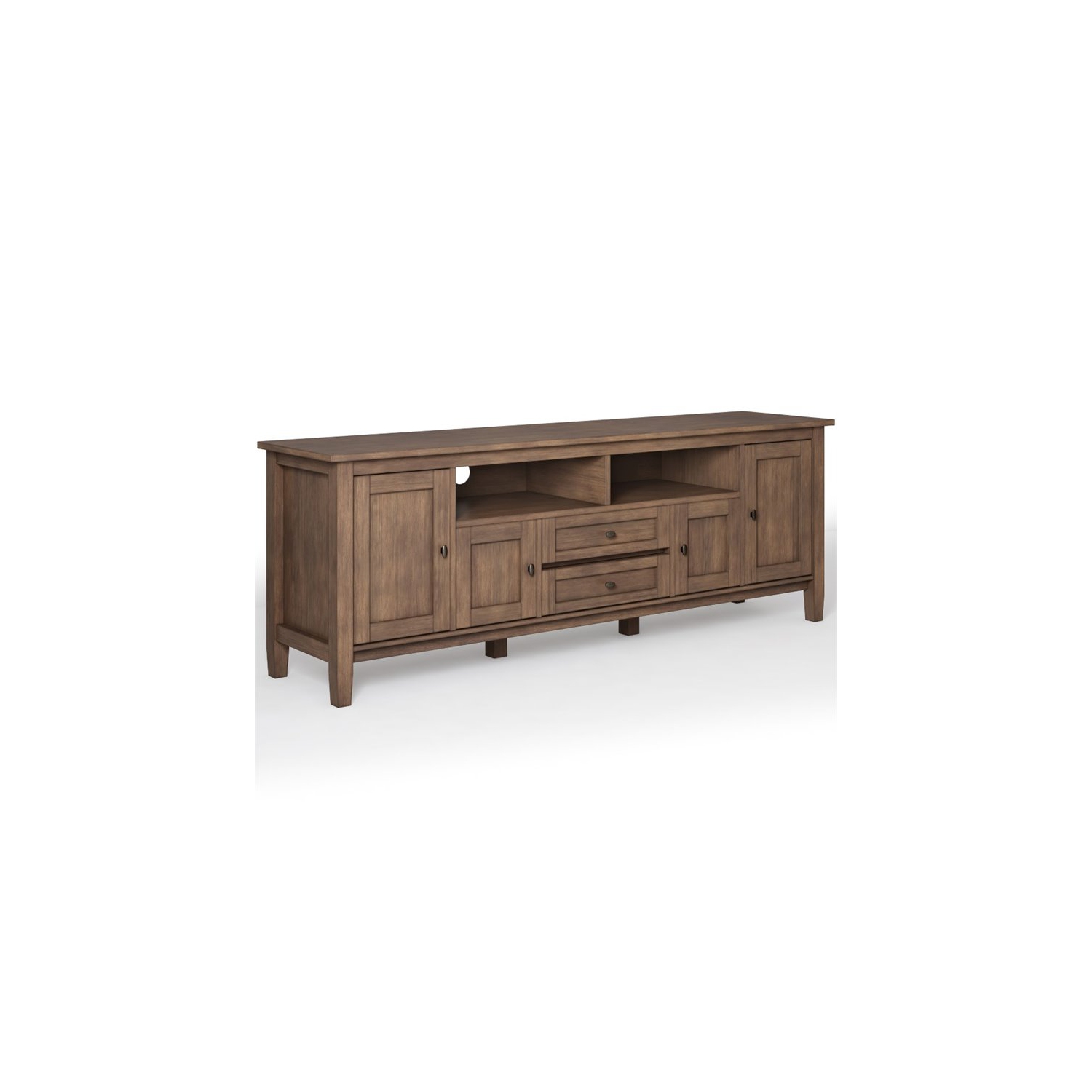 Simpli Home Warm Shaker Wood 72" Transitional TV Media Stand in Rustic Natural Brown For TVs up to 80"