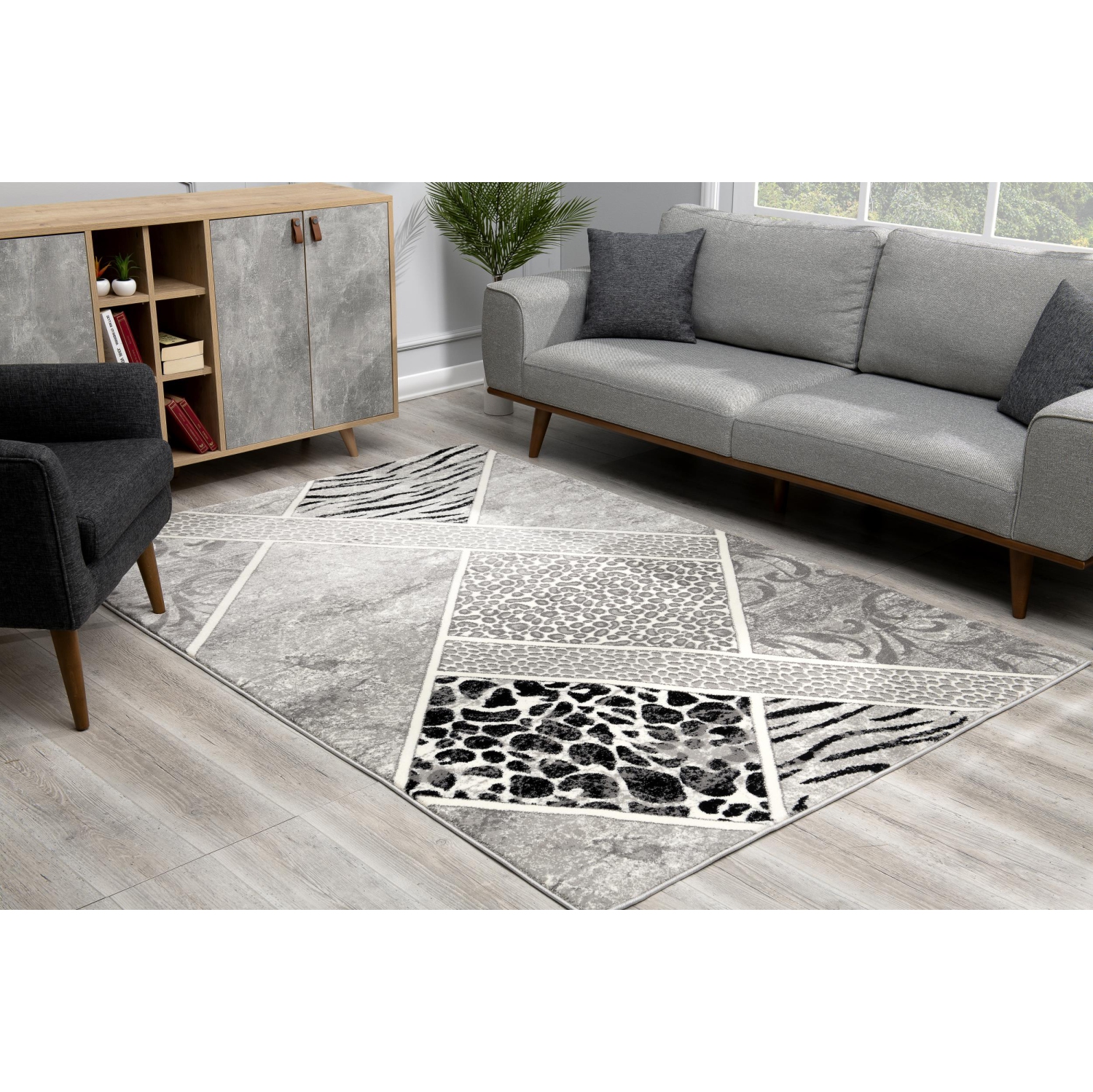 Rug Branch Kiso Contemporary Geometric Grey/Black Indoor Area Rug
