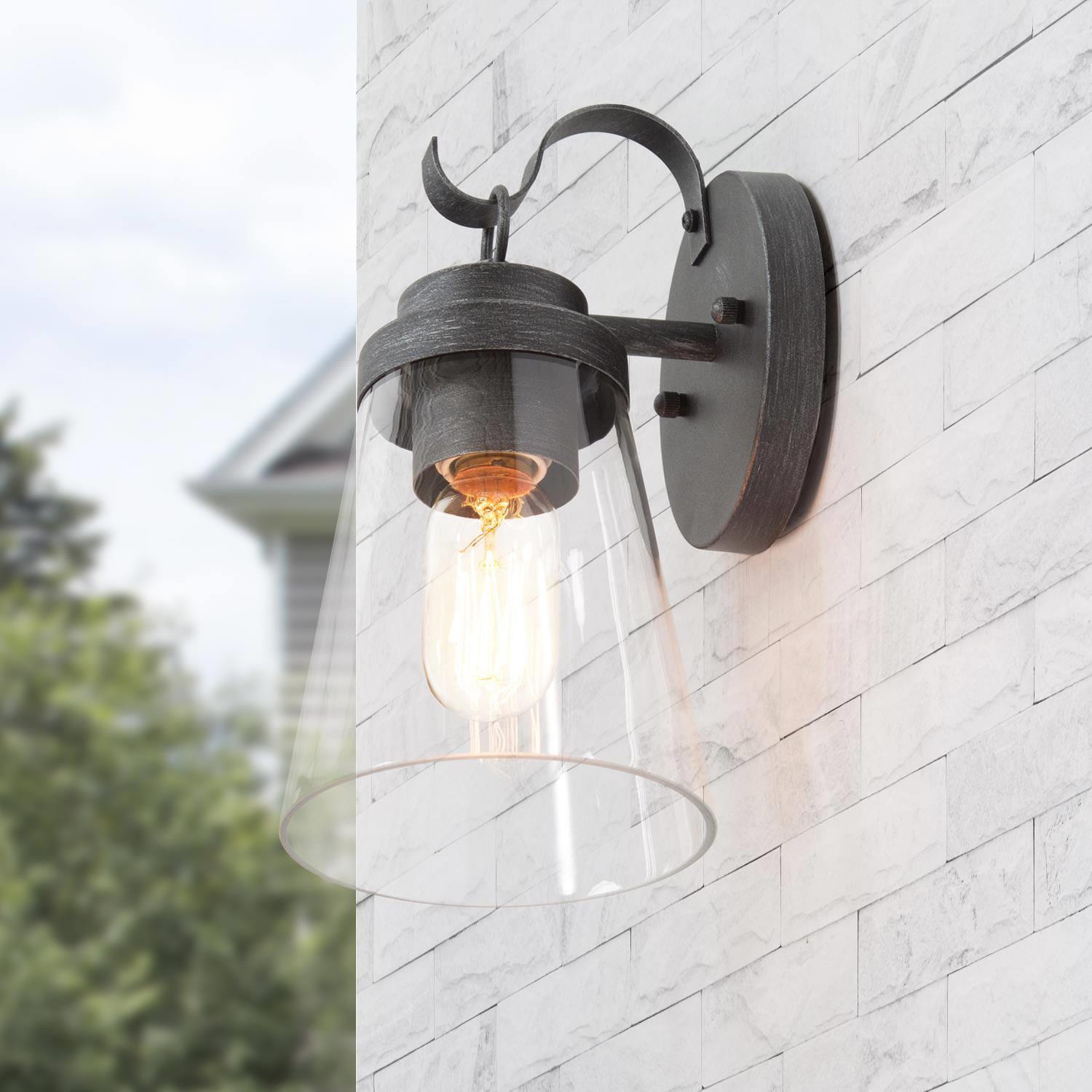1-Light Modern Clear Cone Glass Outdoor Wall Sconce Patio Lantern Lamps