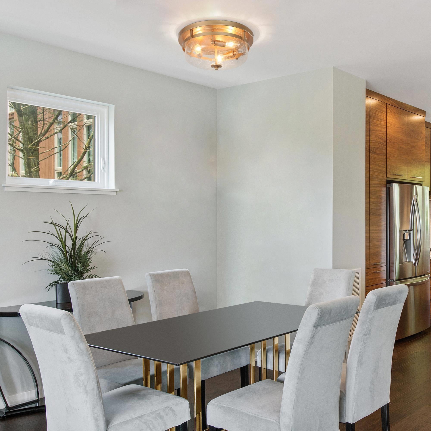 Modern 3-Light Seeded Glass Brass Gold Flush Mount Light&nbsp;