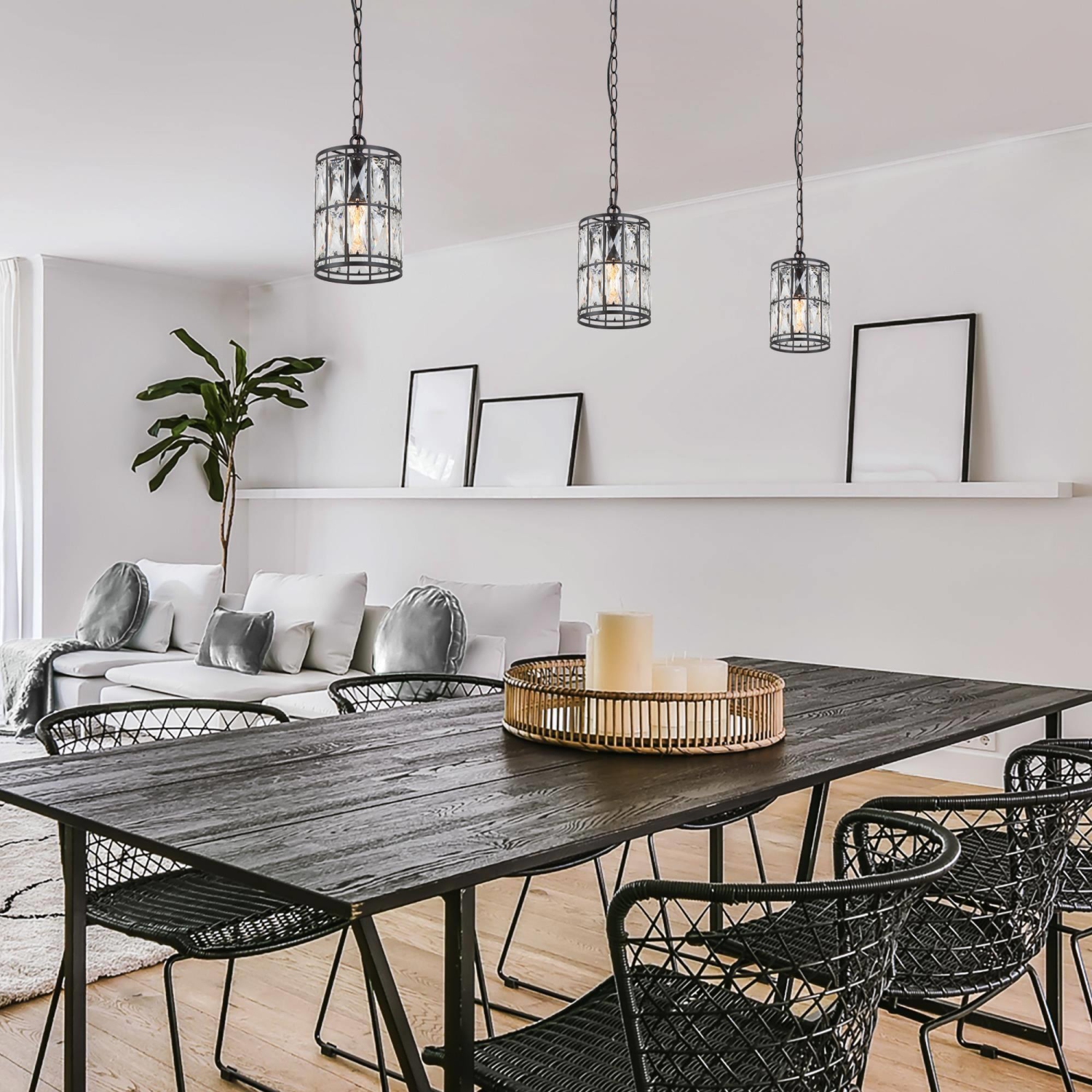 Modern Glam Crystal – Luminaire suspendu cylindrique à 1 ampoule pour îlot de cuisine