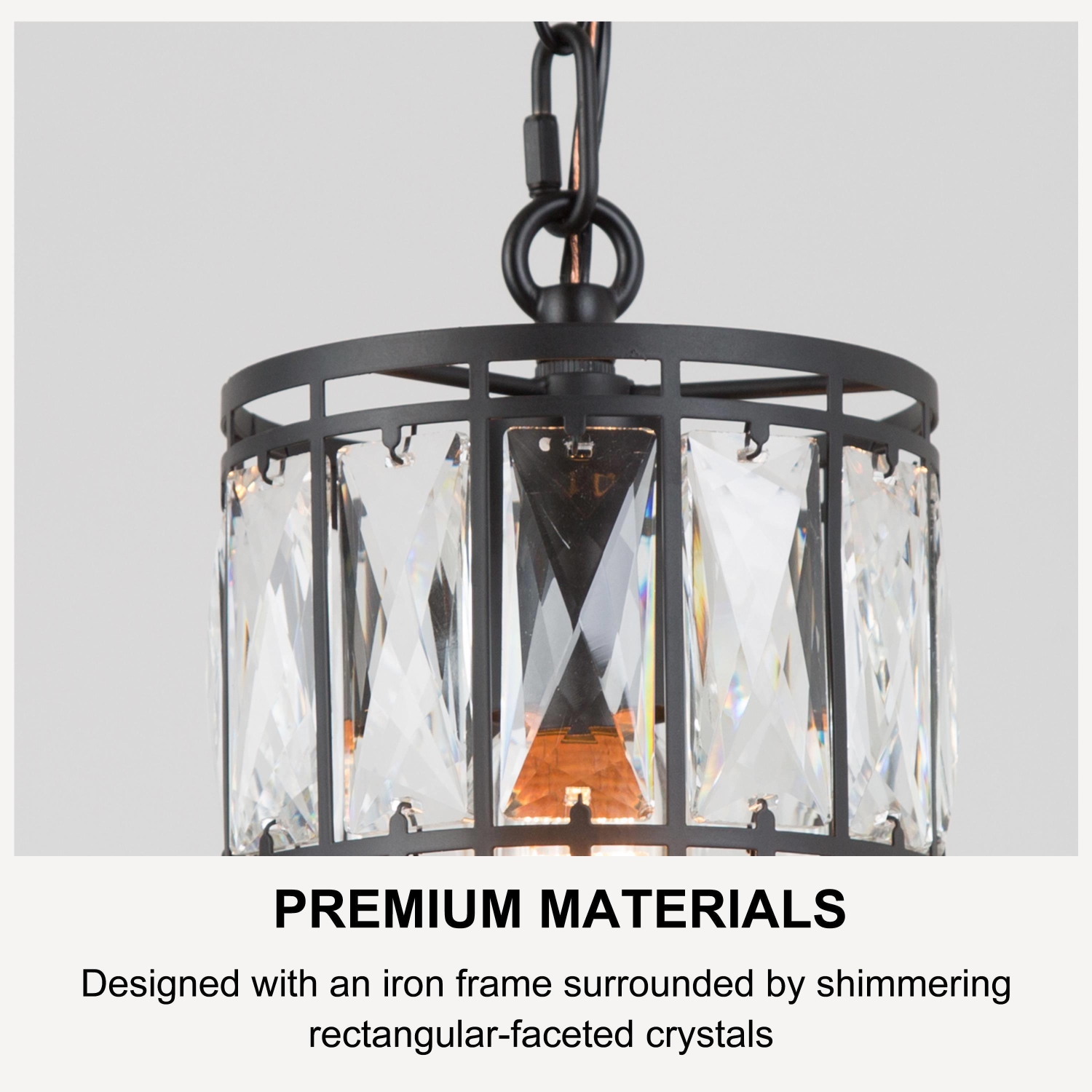 Modern Glam Crystal – Luminaire suspendu cylindrique à 1 ampoule pour îlot de cuisine