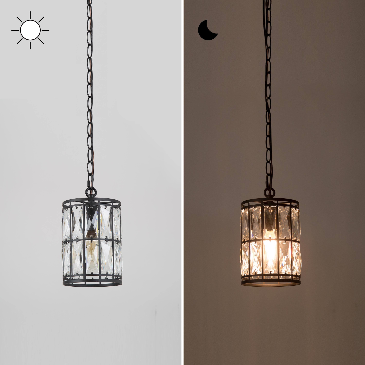 Modern Glam Crystal – Luminaire suspendu cylindrique à 1 ampoule pour îlot de cuisine