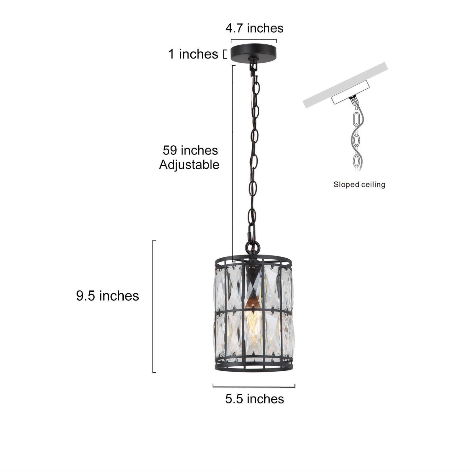 Modern Glam Crystal – Luminaire suspendu cylindrique à 1 ampoule pour îlot de cuisine