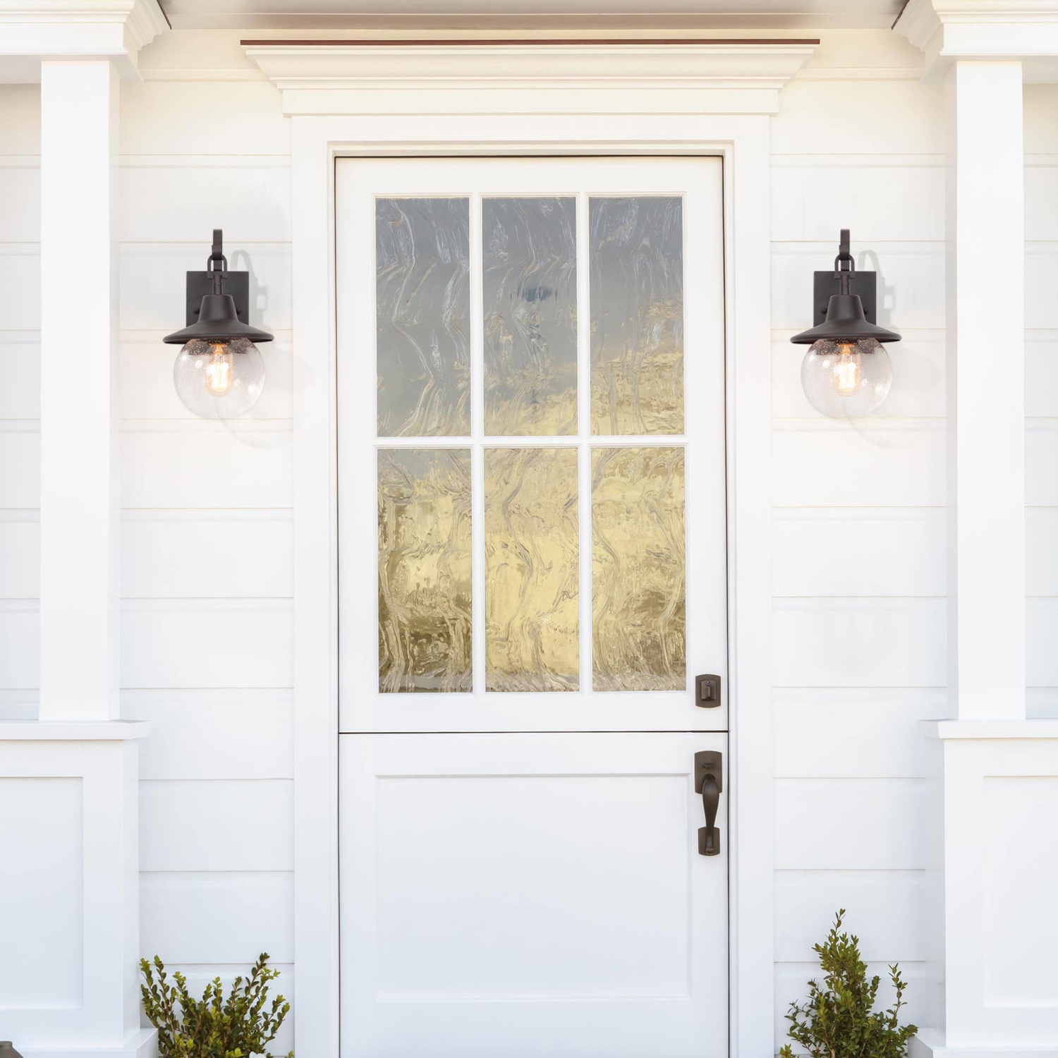 Set of 2 Modern 1-Light Outdoor Globe Wall Sconce with Seeded Glass Shade