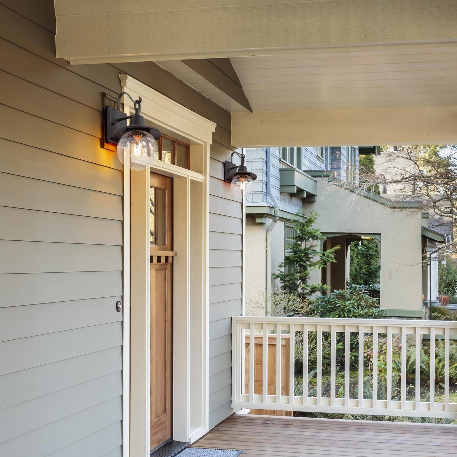 Set of 2 Modern 1-Light Outdoor Globe Wall Sconce with Seeded Glass Shade