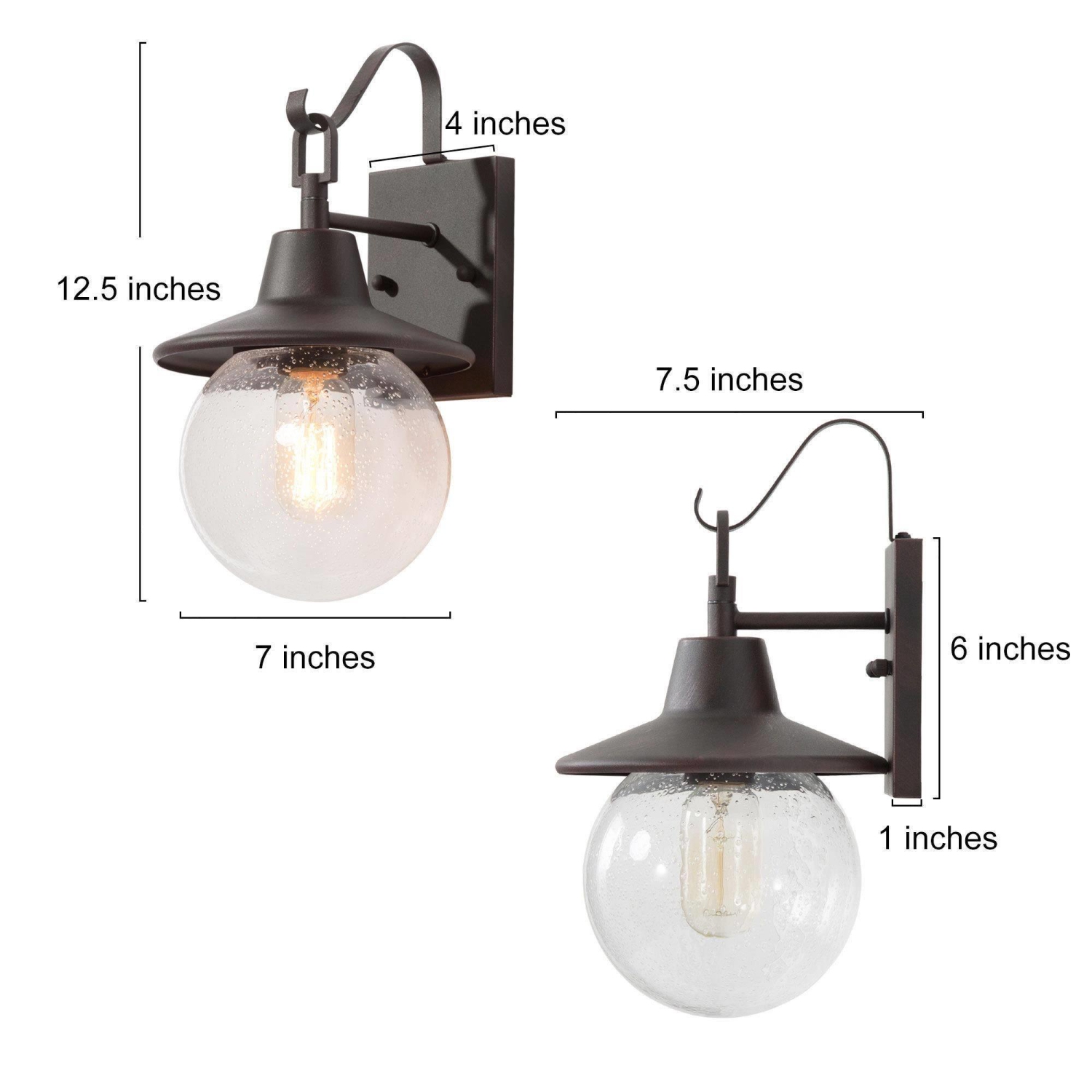 Set of 2 Modern 1-Light Outdoor Globe Wall Sconce with Seeded Glass Shade