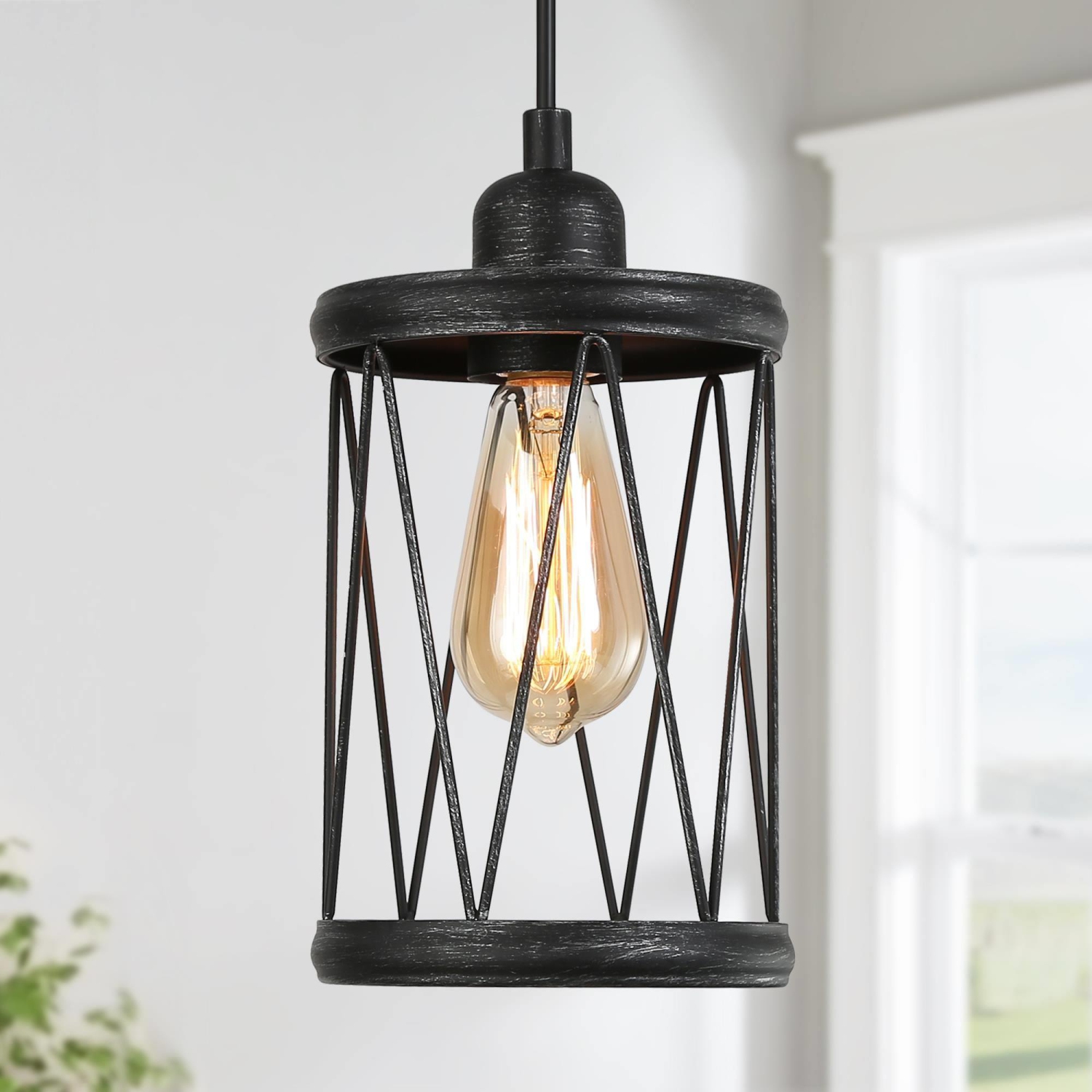 Modern 1-Light Industrial Metal Cage Kitchen Island Pendant Lights