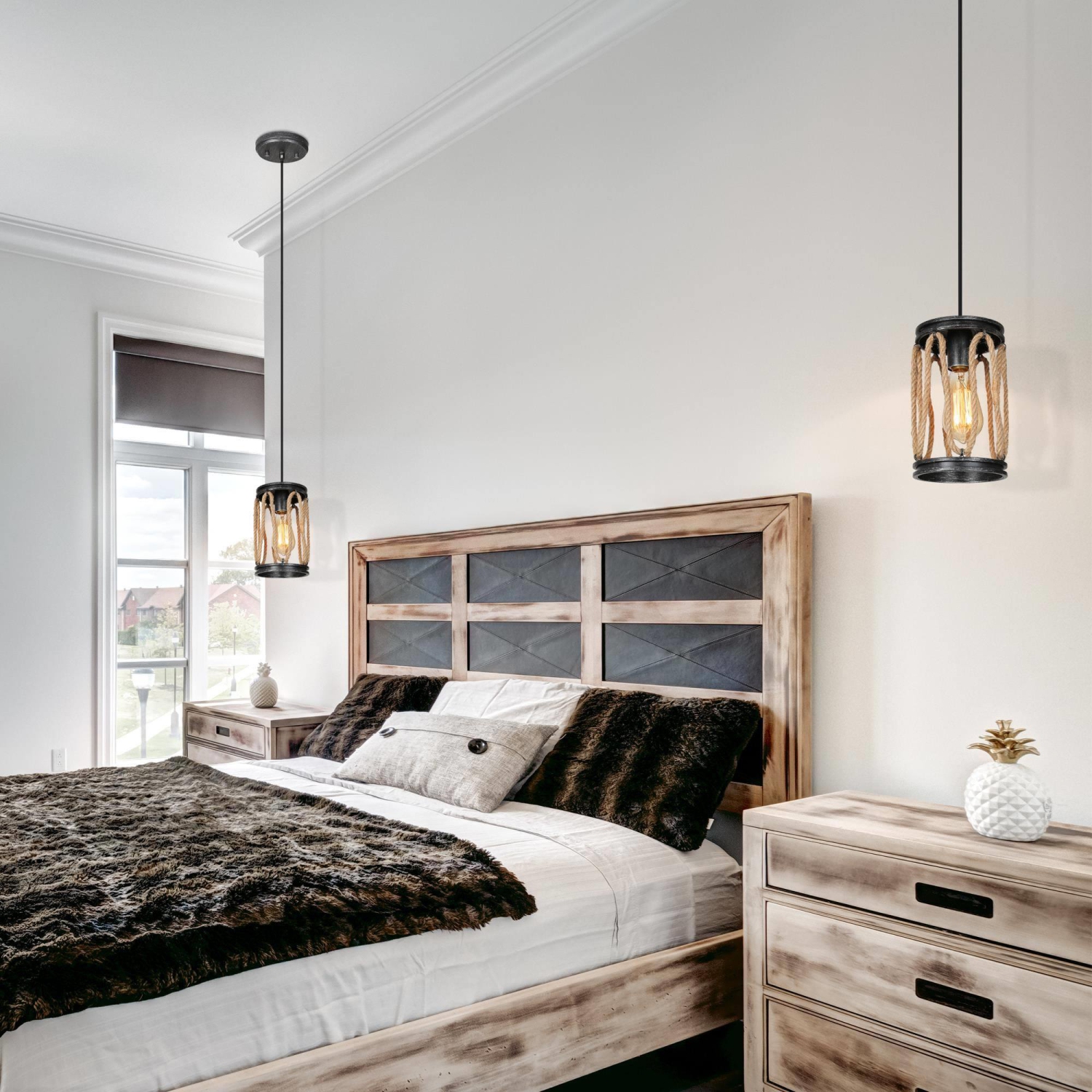 Modern 1-Light Cylinder Metal Island Pendant Lights with Hemp Rope&nbsp;