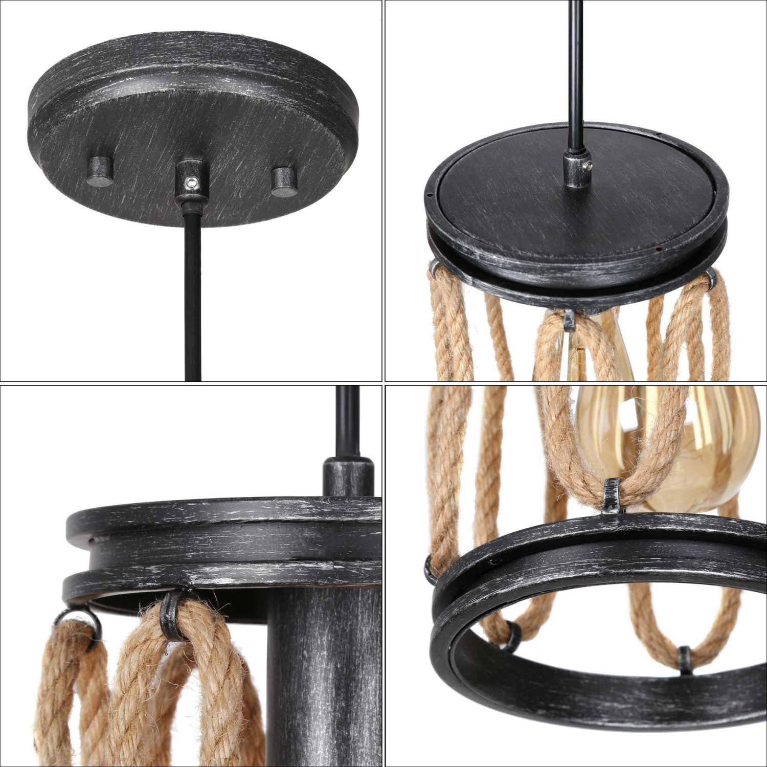Modern 1-Light Cylinder Metal Island Pendant Lights with Hemp Rope&nbsp;