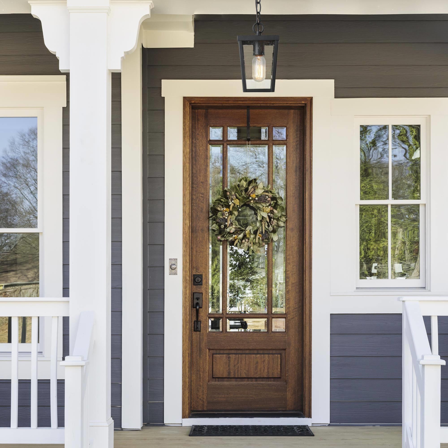 Modern 1-Light Black Outdoor Wall Lights Glass Exterior Porch Patio Lantern Lamps 