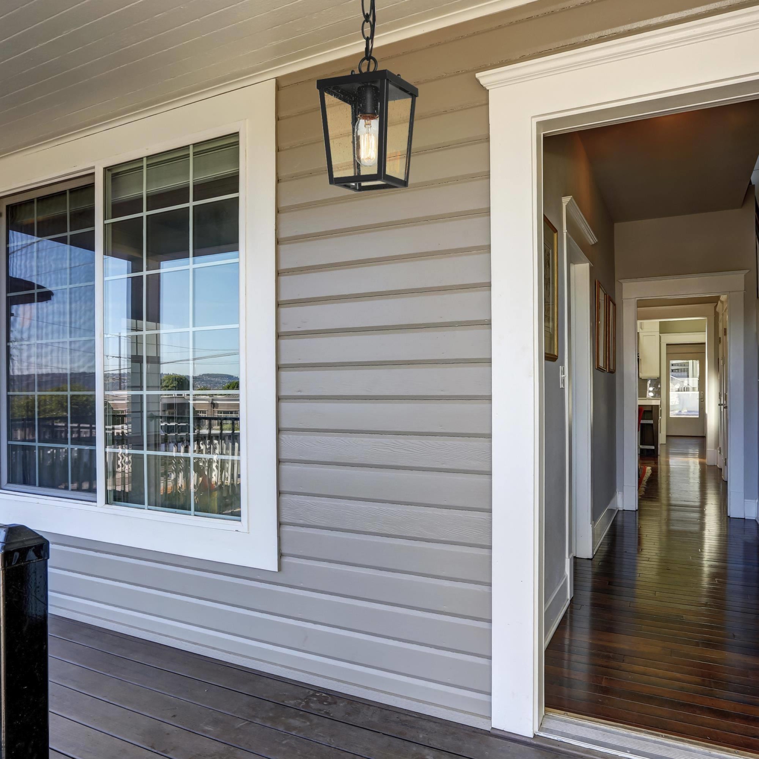 Modern 1-Light Black Outdoor Wall Lights Glass Exterior Porch Patio Lantern Lamps 