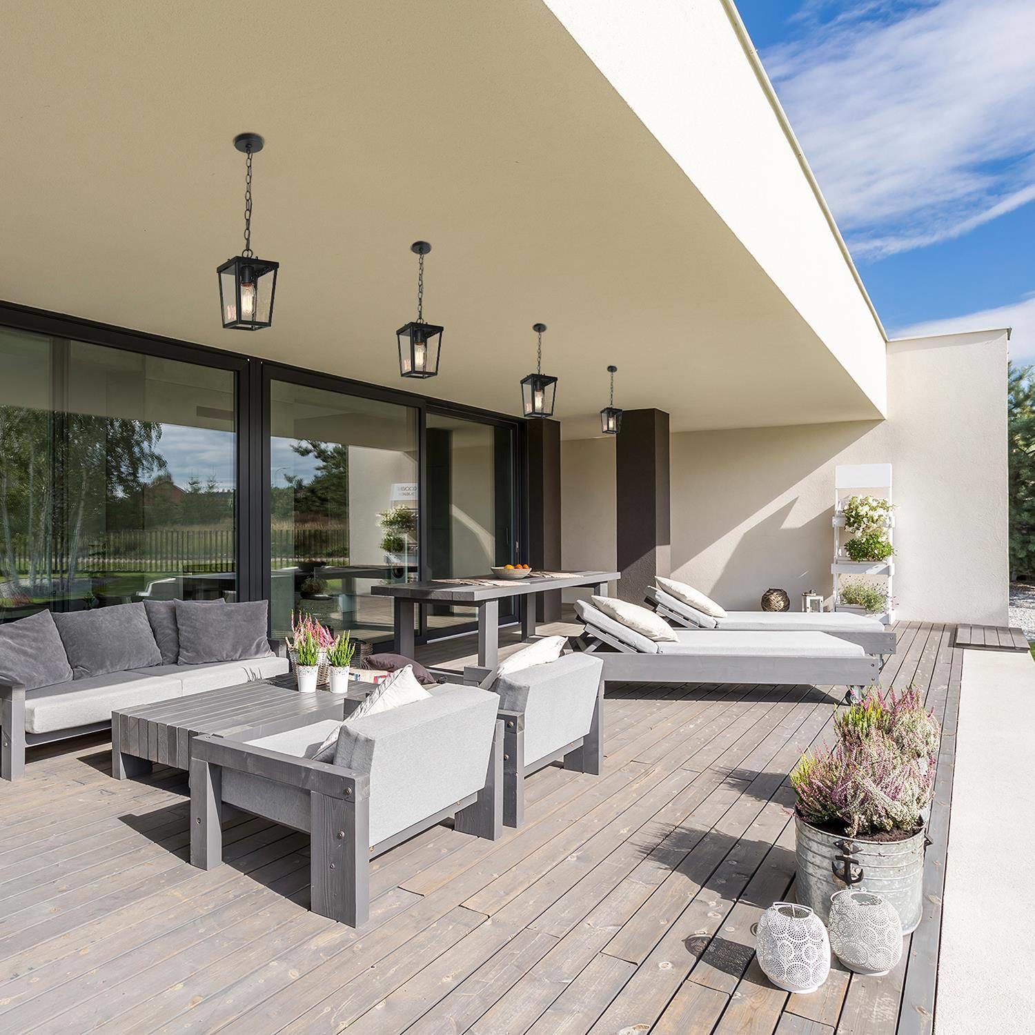 Modern 1-Light Black Outdoor Wall Lights Glass Exterior Porch Patio Lantern Lamps 