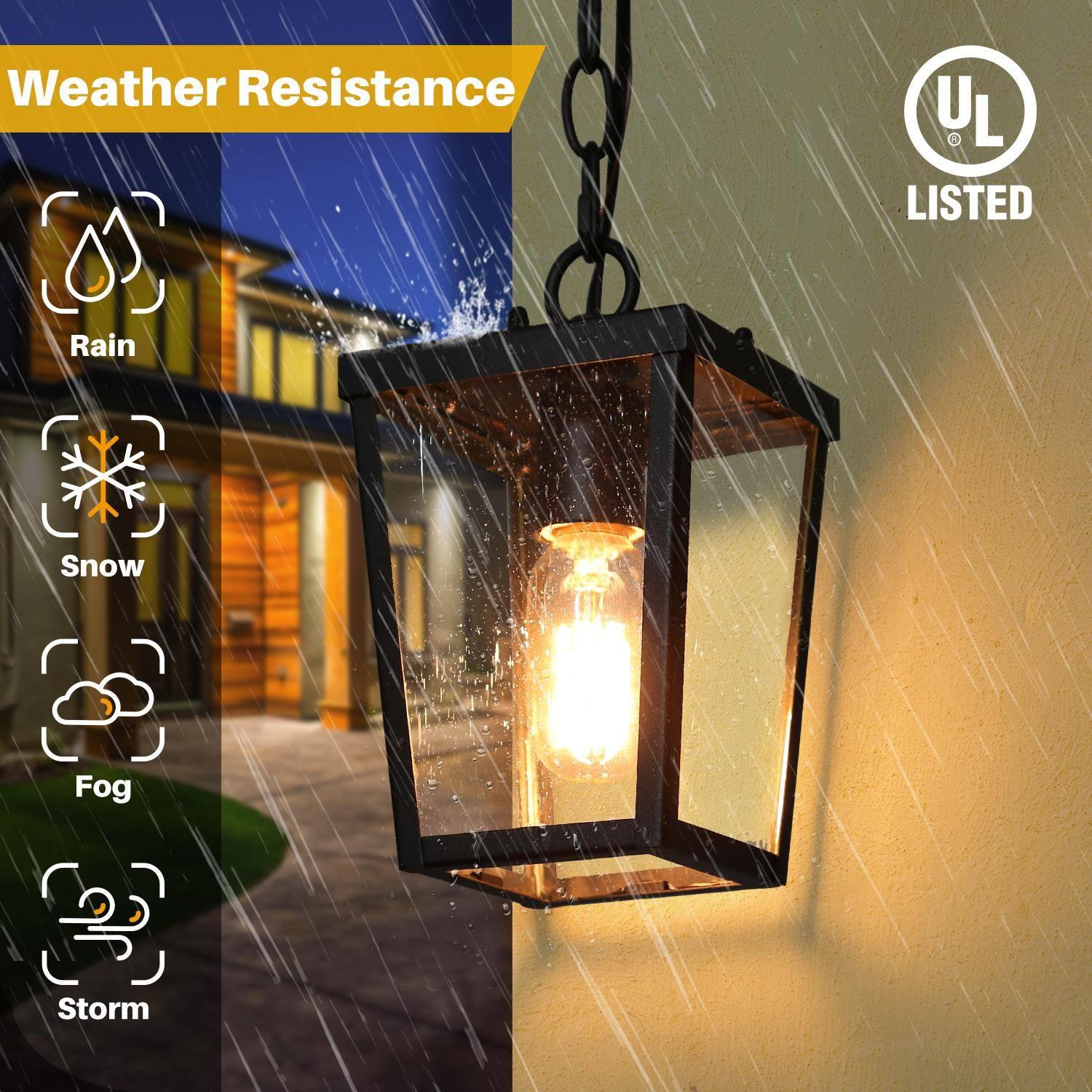 Modern 1-Light Black Outdoor Wall Lights Glass Exterior Porch Patio Lantern Lamps 