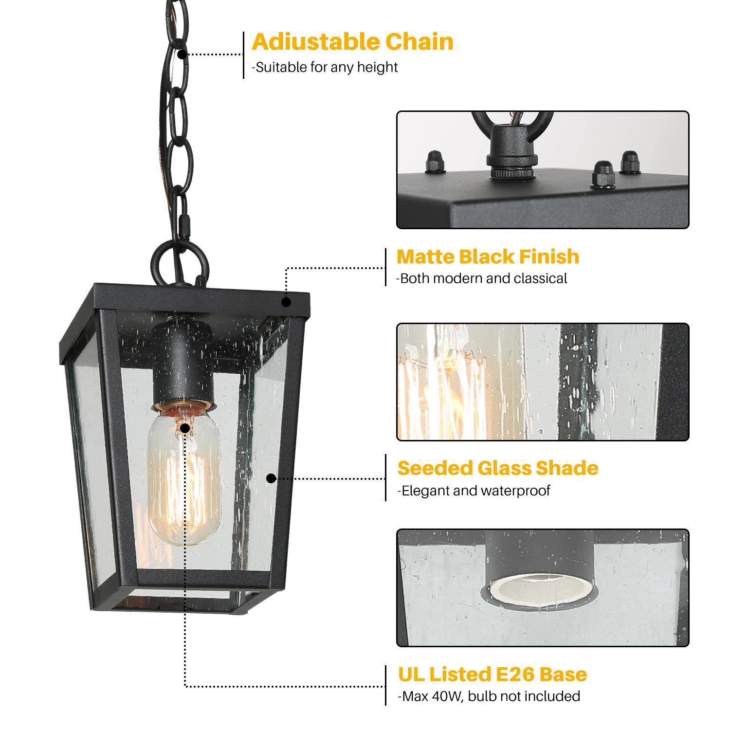 Modern 1-Light Black Outdoor Wall Lights Glass Exterior Porch Patio Lantern Lamps 