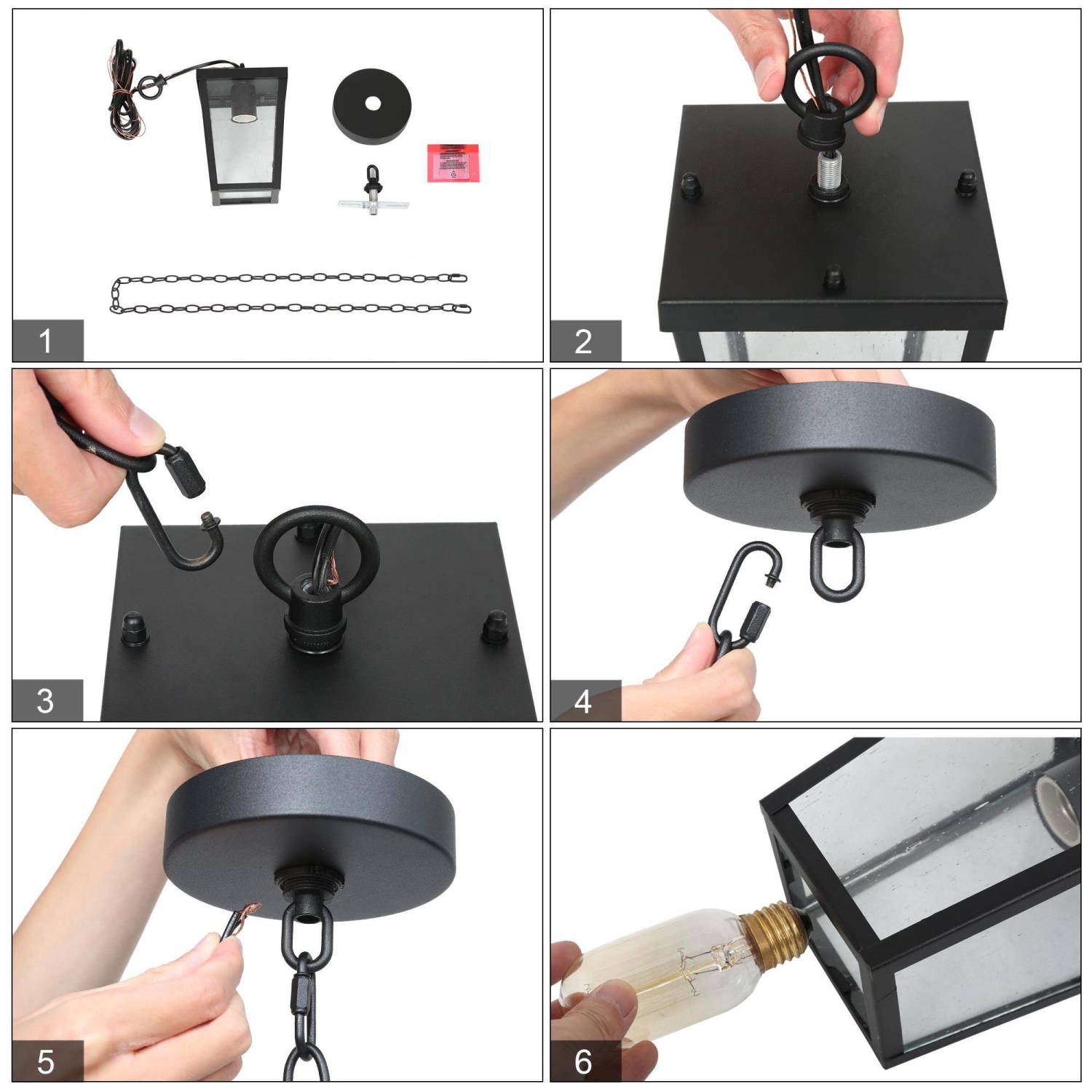 Modern 1-Light Black Outdoor Wall Lights Glass Exterior Porch Patio Lantern Lamps 