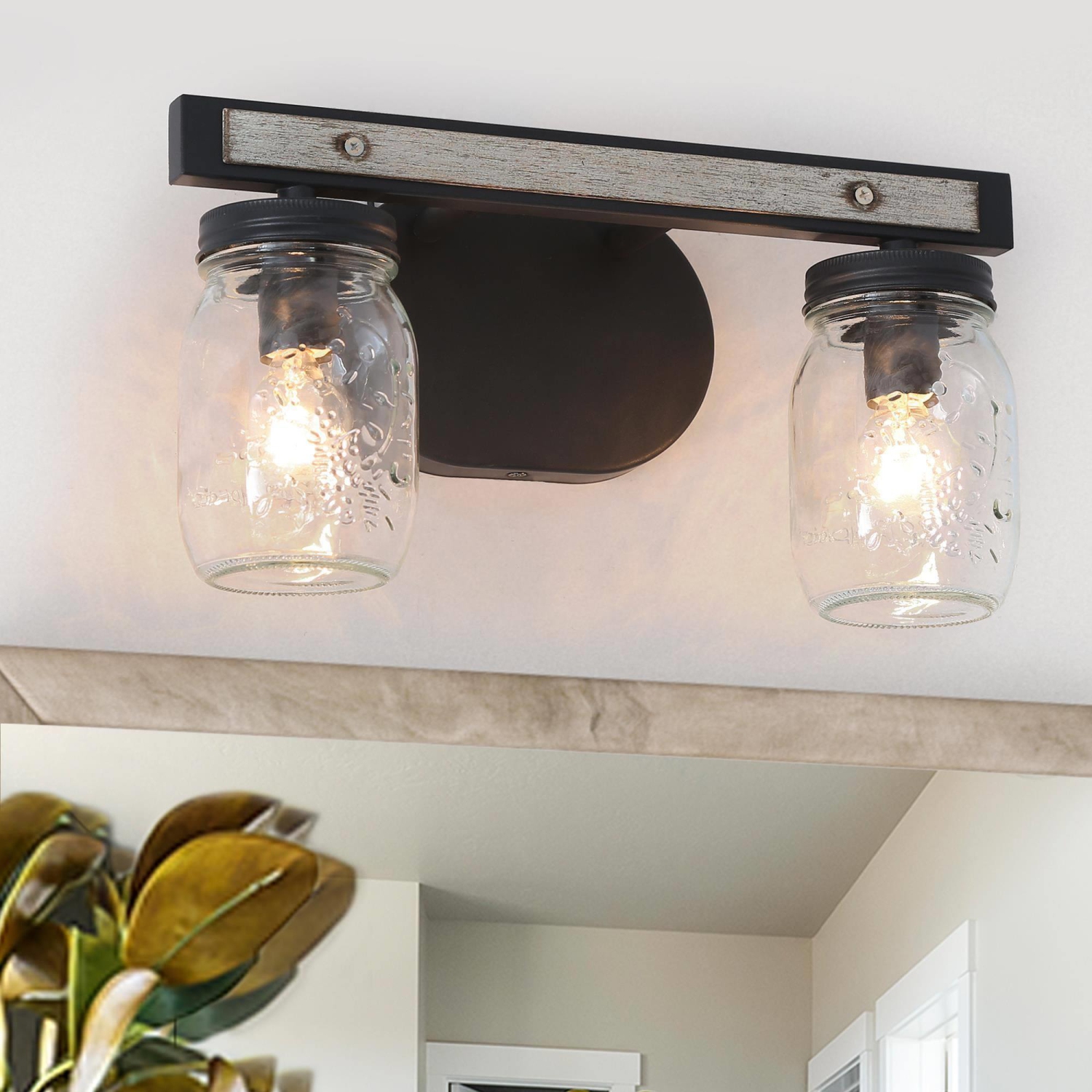2-Light Farmhouse Bathroom Mason Jar Glass Vanity Lights Wall Sconces