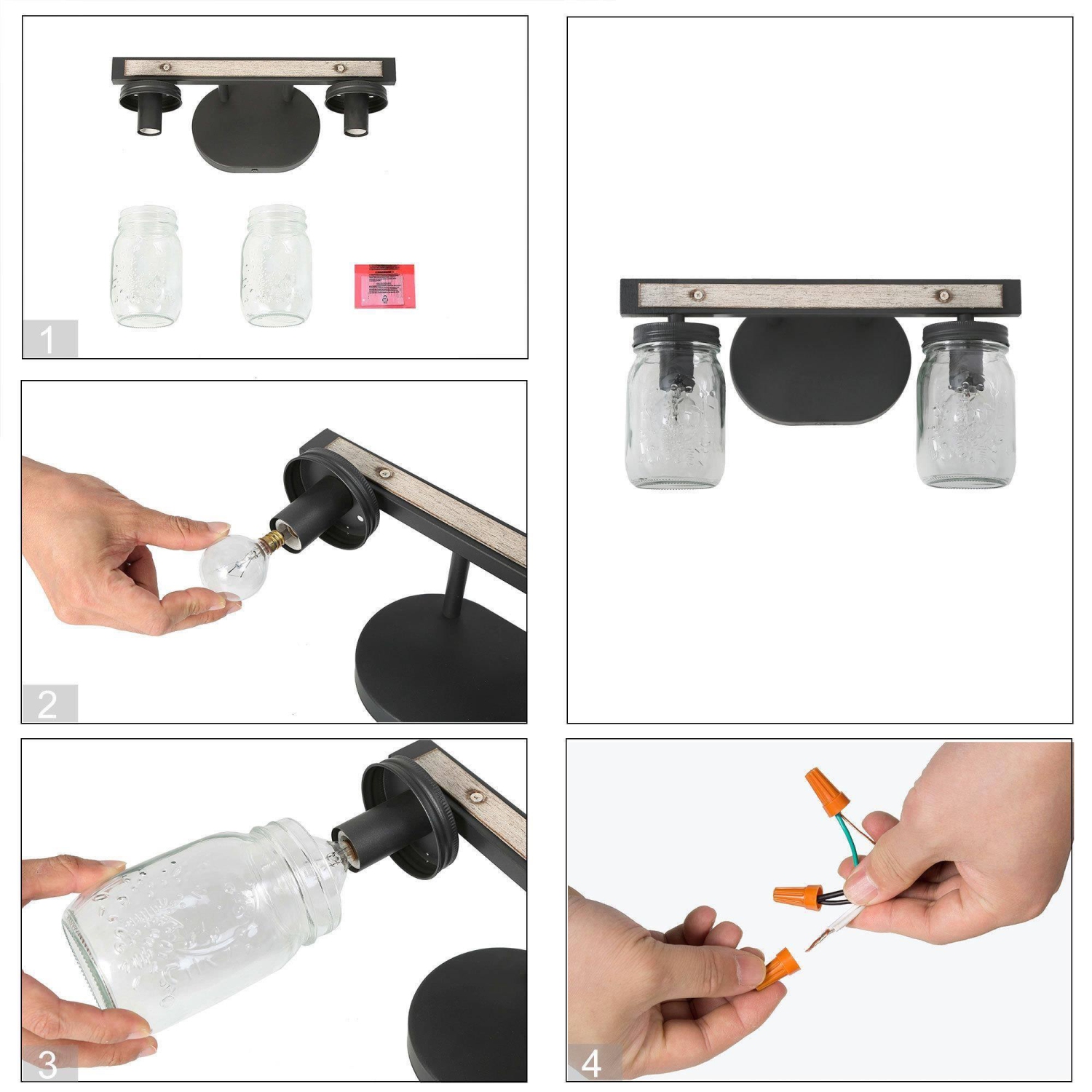 2-Light Farmhouse Bathroom Mason Jar Glass Vanity Lights Wall Sconces