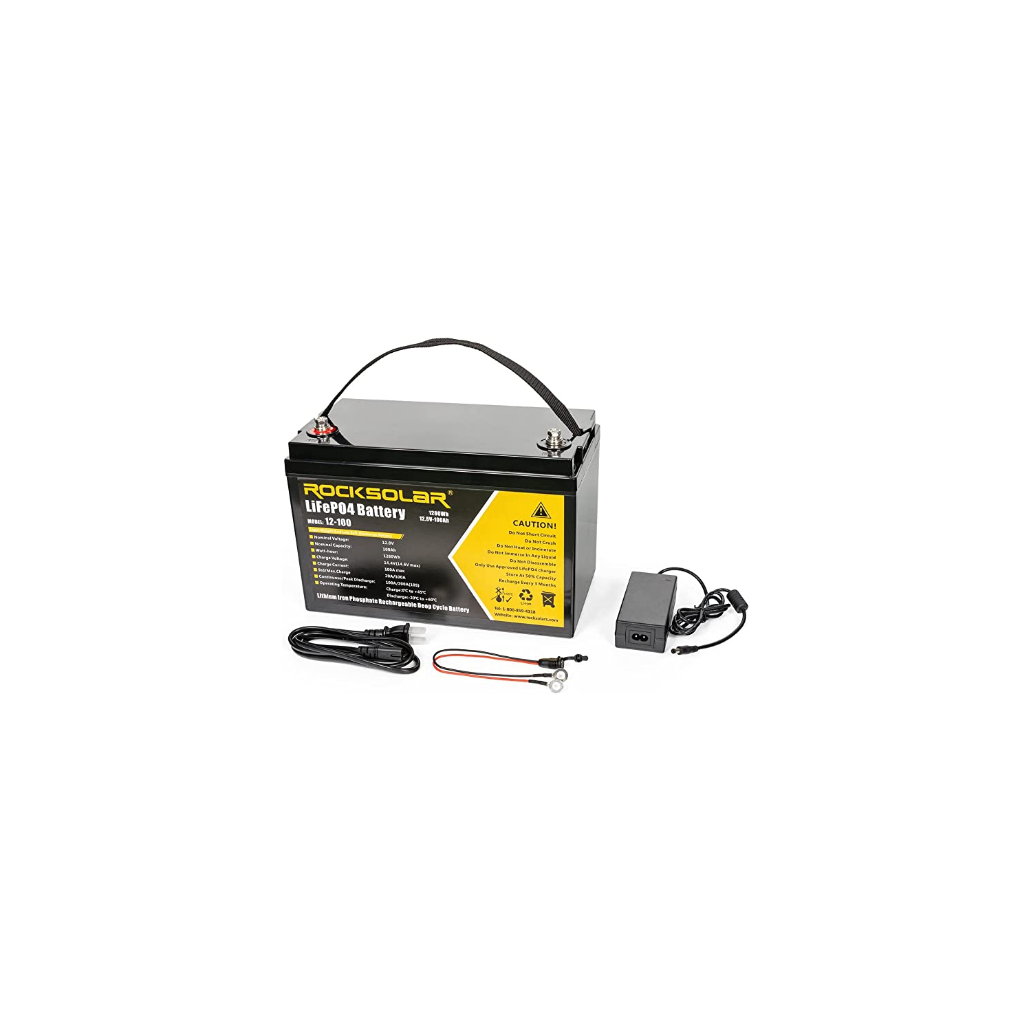 Batterie au lithium ROCKSOLAR - Batterie LiFeP04 12V - 100AH ​​avec chargeur de batterie