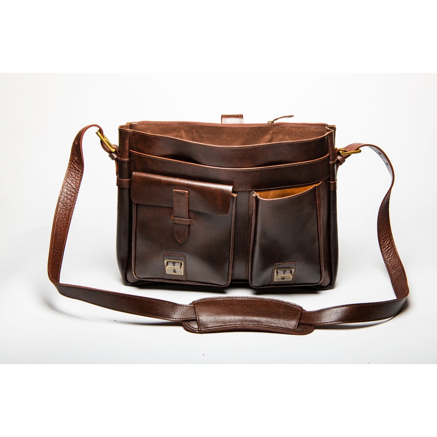 HIDES Front Pocket Leather Laptop Travel Briefcase 15" – ANTIQUE BROWN