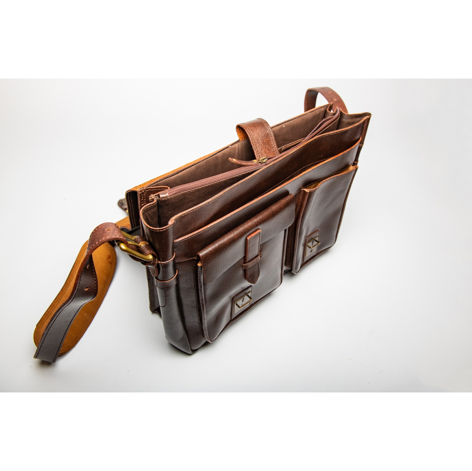 HIDES Front Pocket Leather Laptop Travel Briefcase 15" – ANTIQUE BROWN