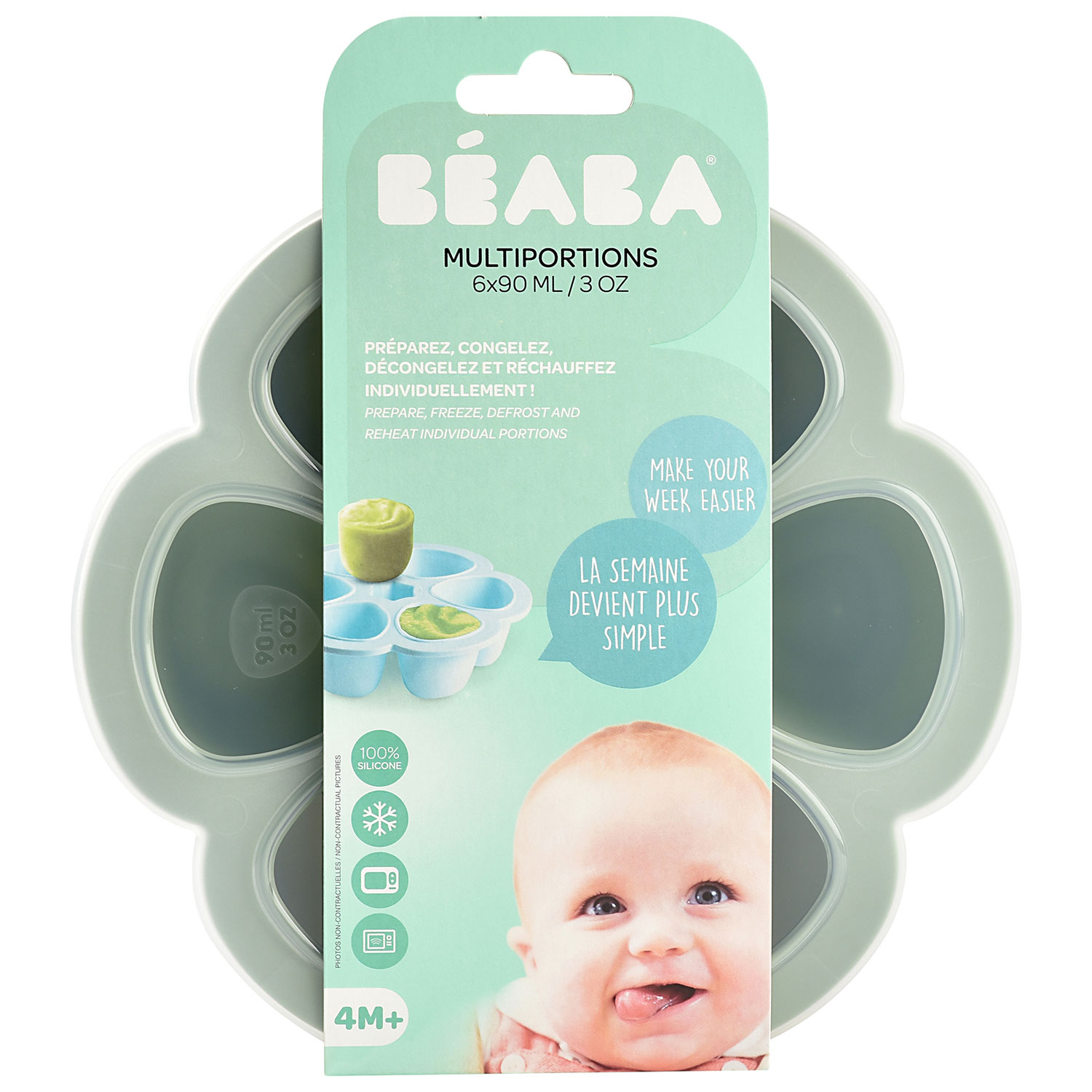 Beaba - Multiportions silicone 6 x 90 ml vert sauge