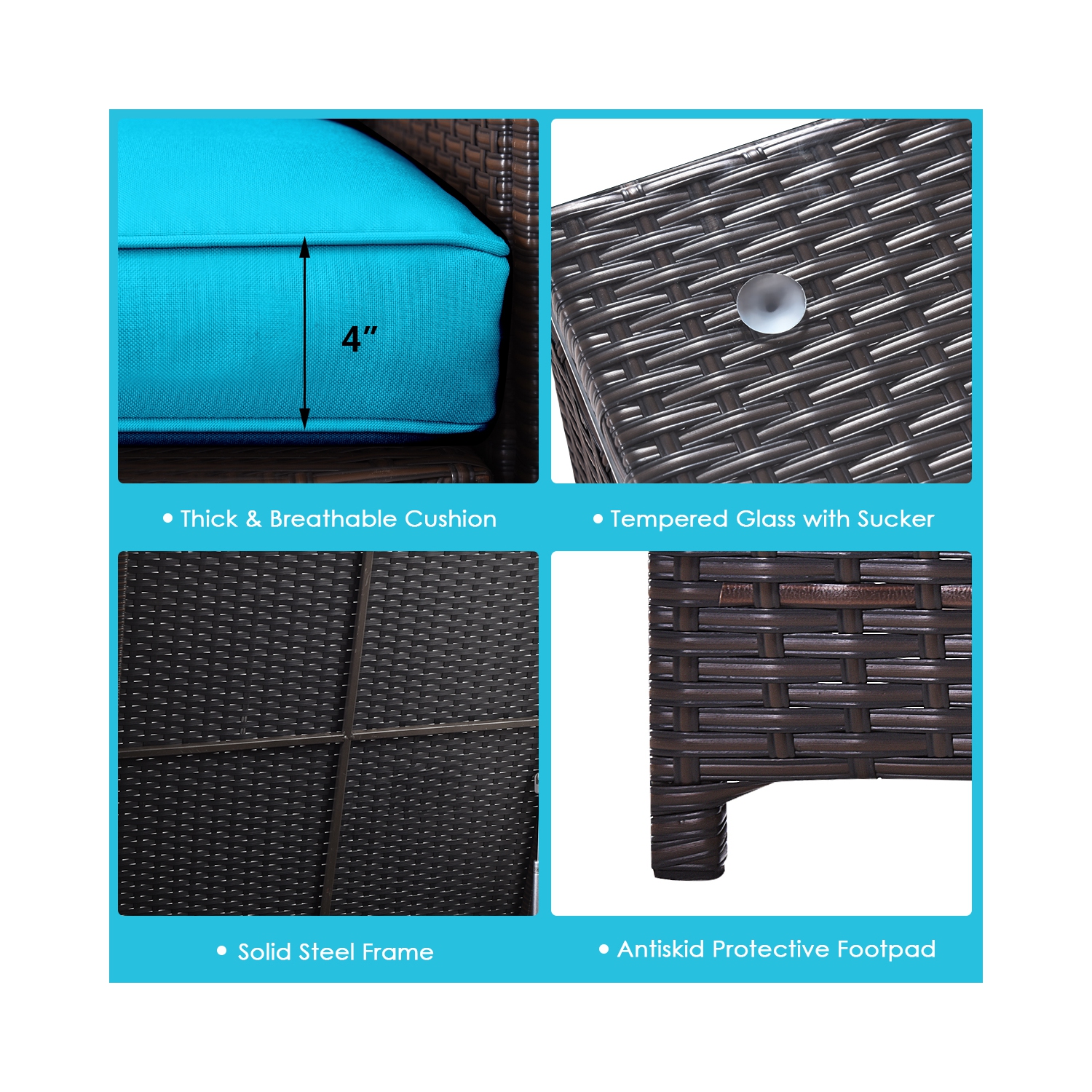 Topbuy 5-Piece Outdoor Patio Furniture Set with 50,000 BTU Propane Fire Pit Table Patio PE Wicker Conversation Set Beige/Navy/Red/Turquoise