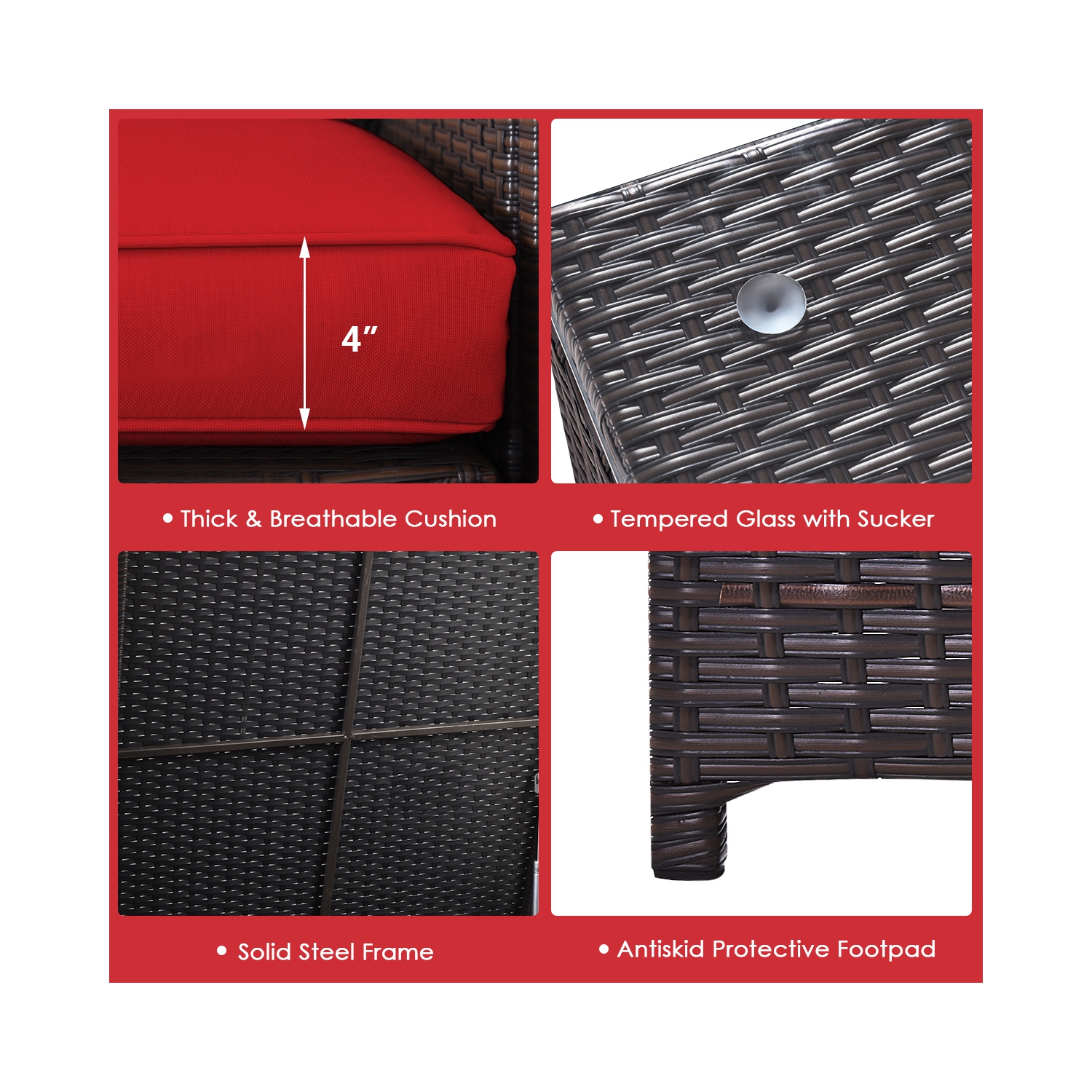 Ensemble de patio extérieur 5 pièces Topbuy avec table foyer au propane 50&nbsp;000&nbsp;BTU Ensemble patio en osier en PE avec boîte de rangement à