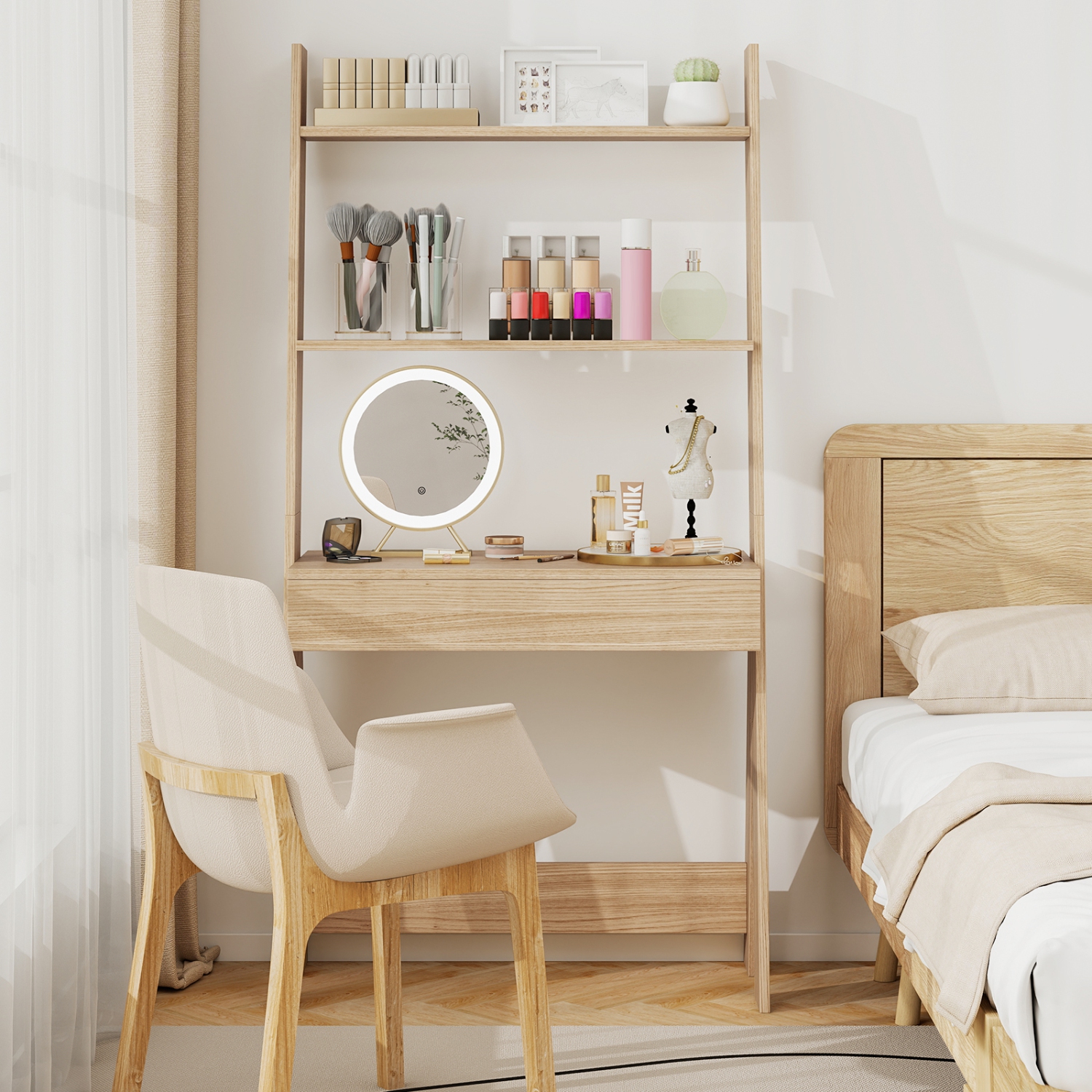 Costway Ladder Shelf Desk Bookcase w/Countertop, Drawer & 2 Shelves Bookshelf