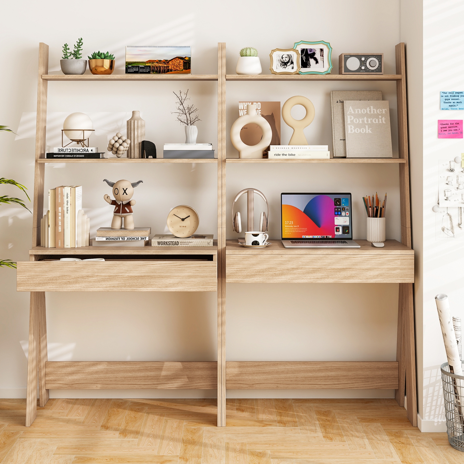 Costway Ladder Shelf Desk Bookcase w/Countertop, Drawer & 2 Shelves Bookshelf