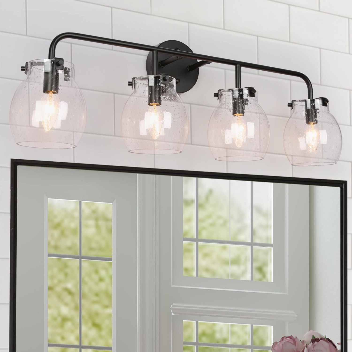 Mid-Century Modern Black Glass Linear Dimmable Vanity Light