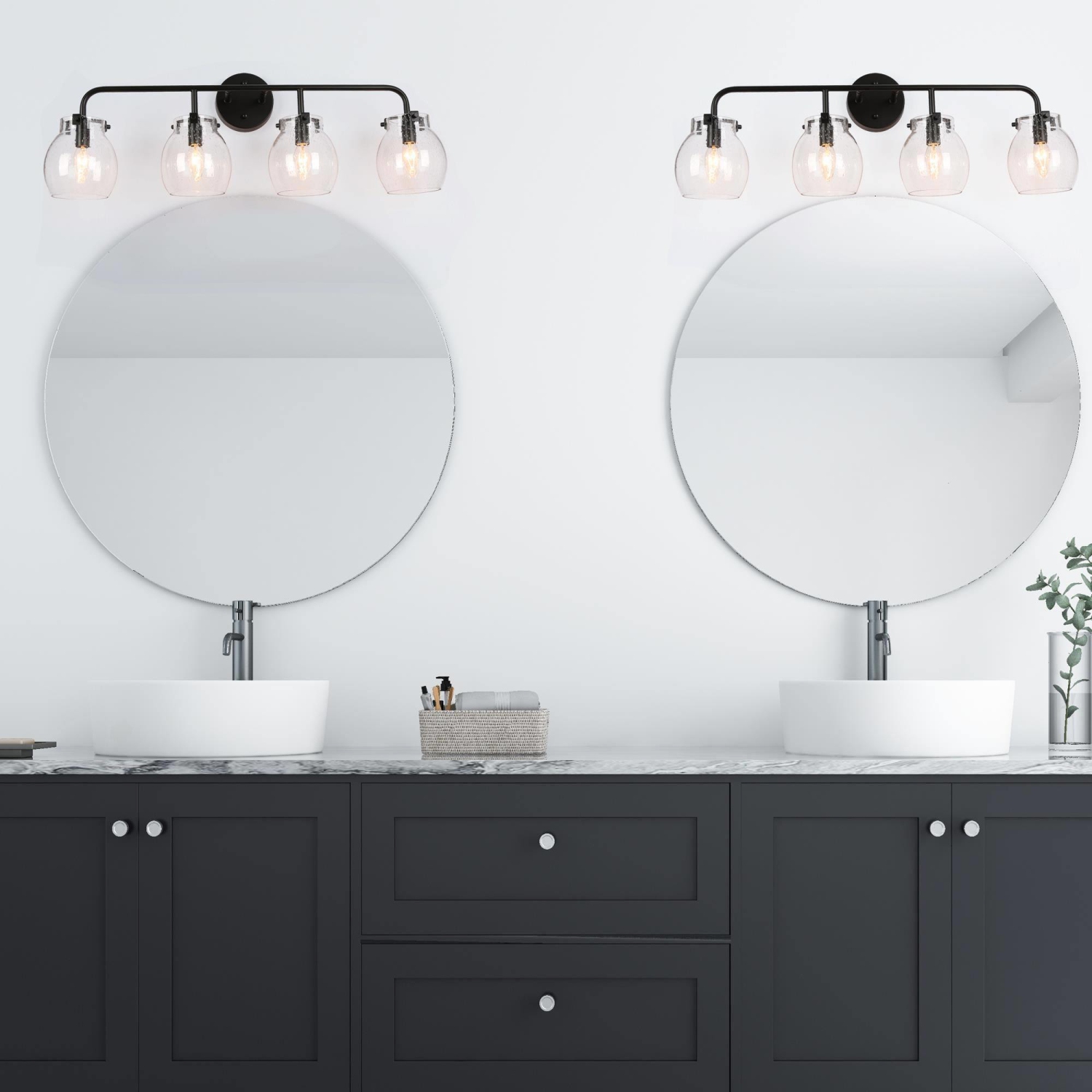 Mid-Century Modern Black Glass Linear Dimmable Vanity Light