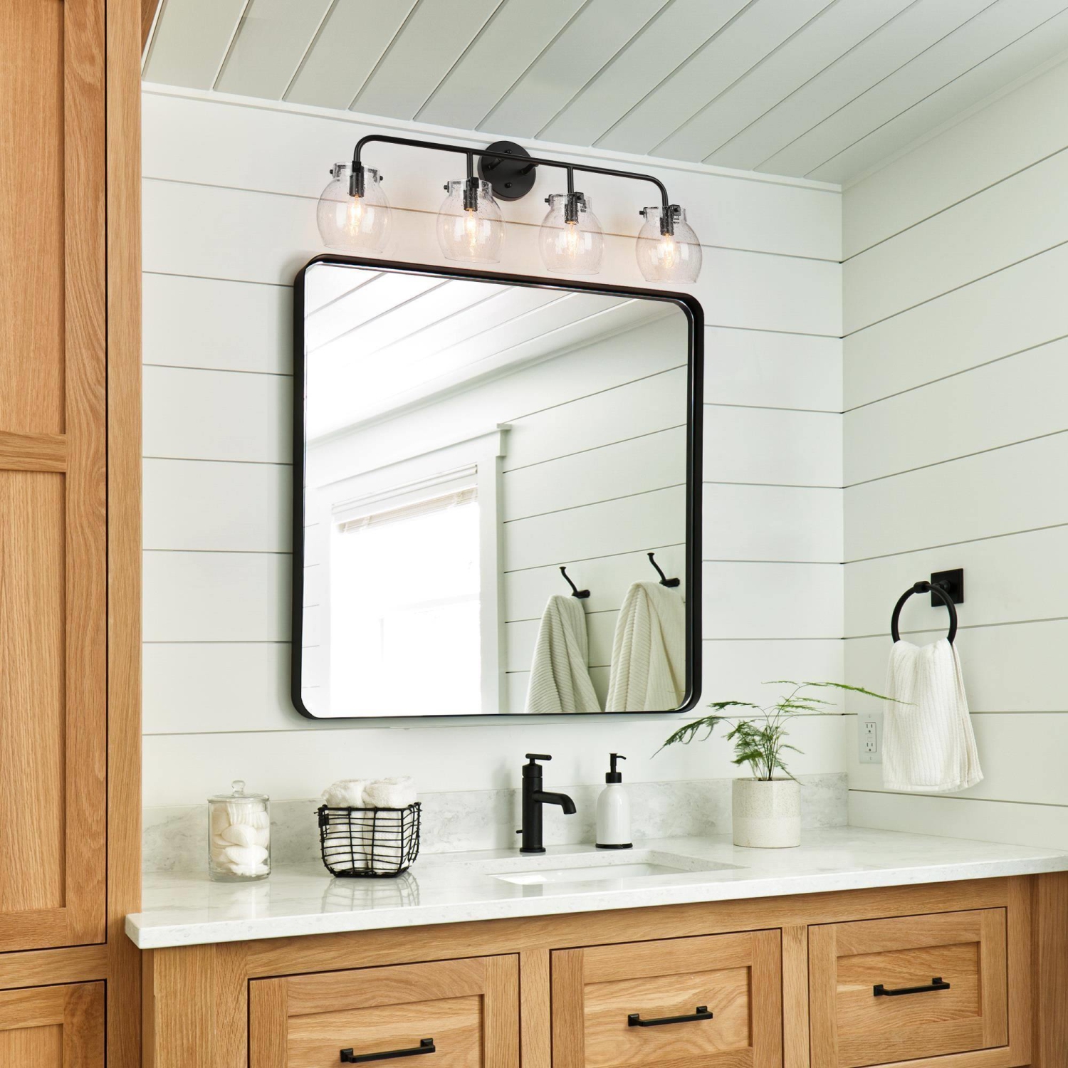 Mid-Century Modern Black Glass Linear Dimmable Vanity Light