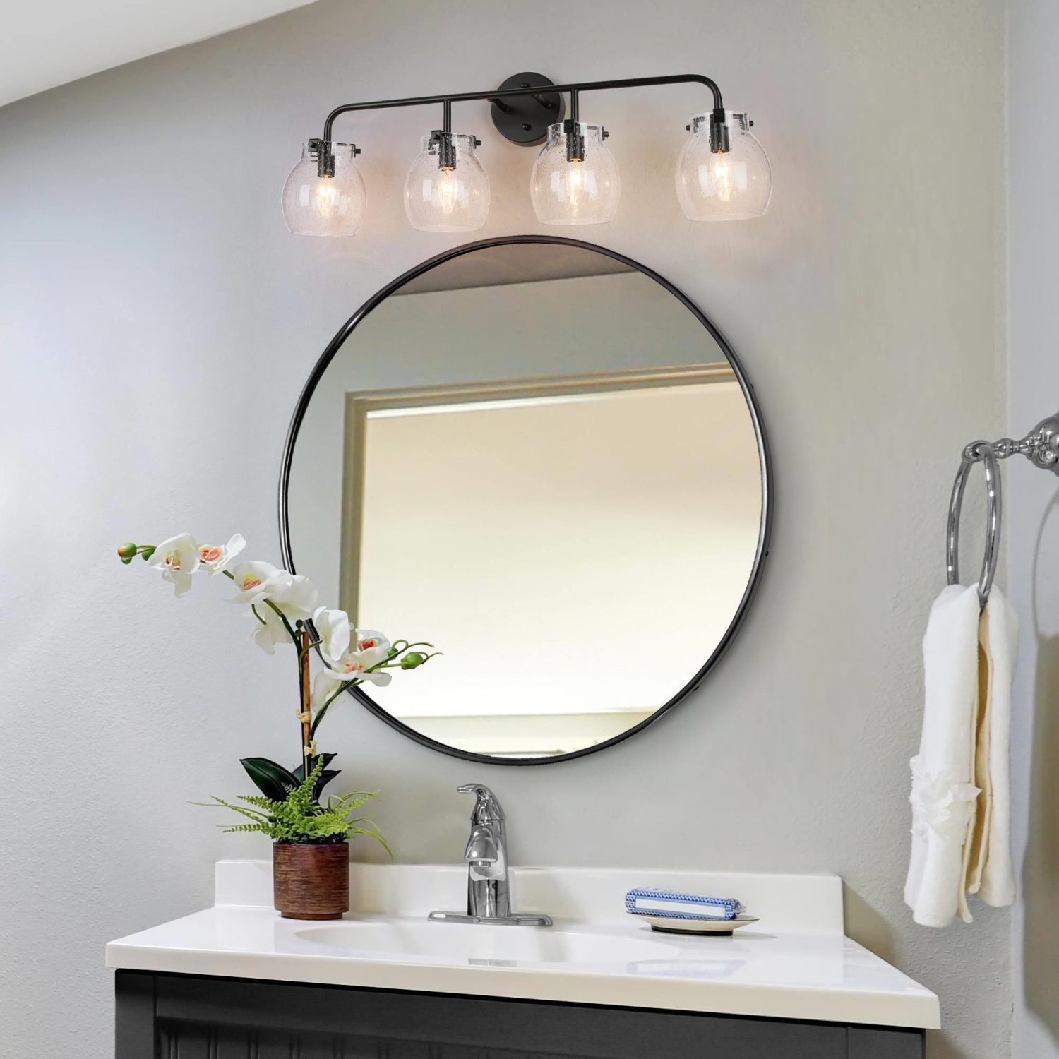 Mid-Century Modern Black Glass Linear Dimmable Vanity Light