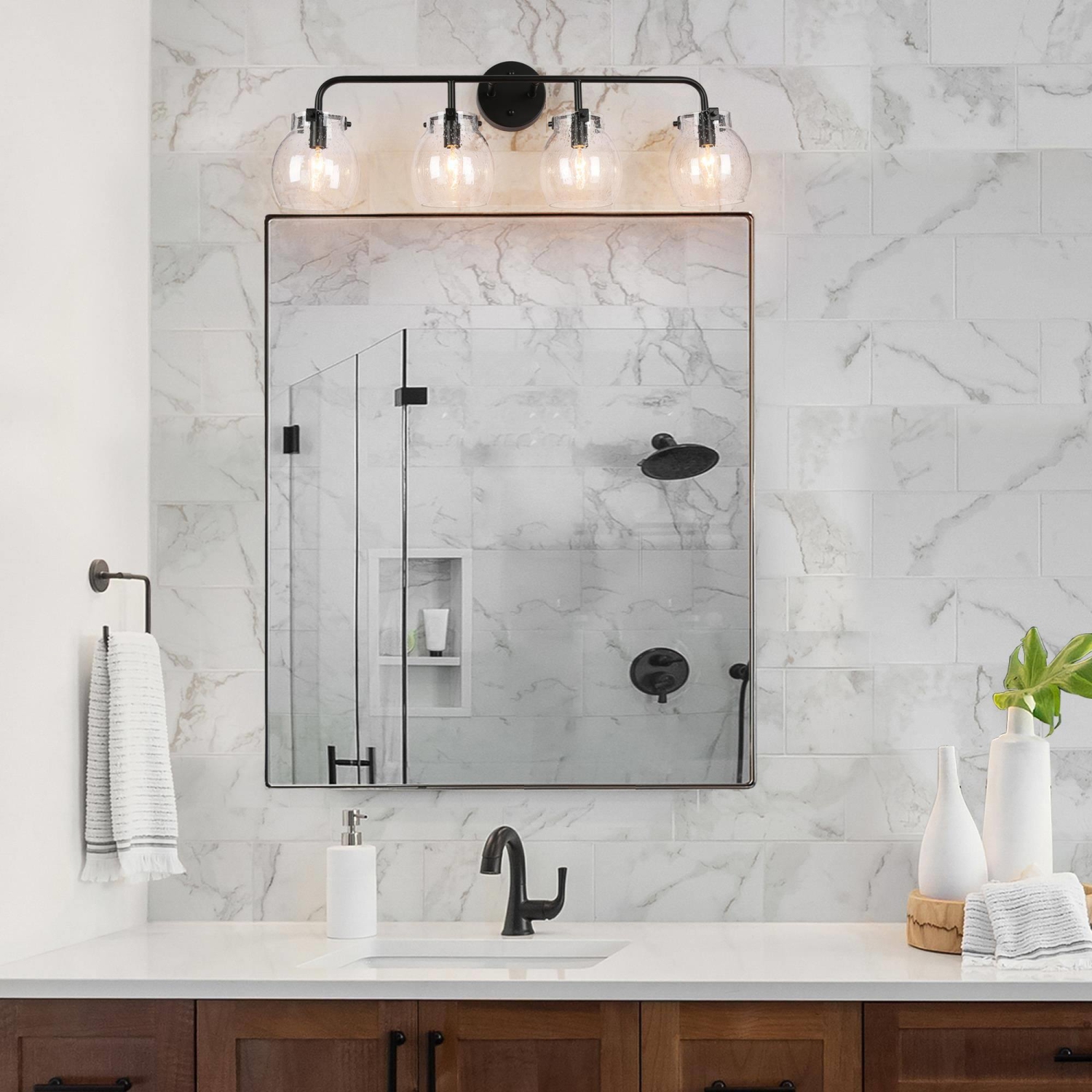 Mid-Century Modern Black Glass Linear Dimmable Vanity Light