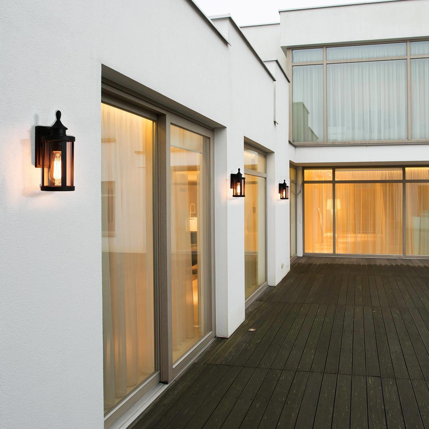 Mid-Century Modern Black 1-Light Clear Glass Outdoor Wall Sconce