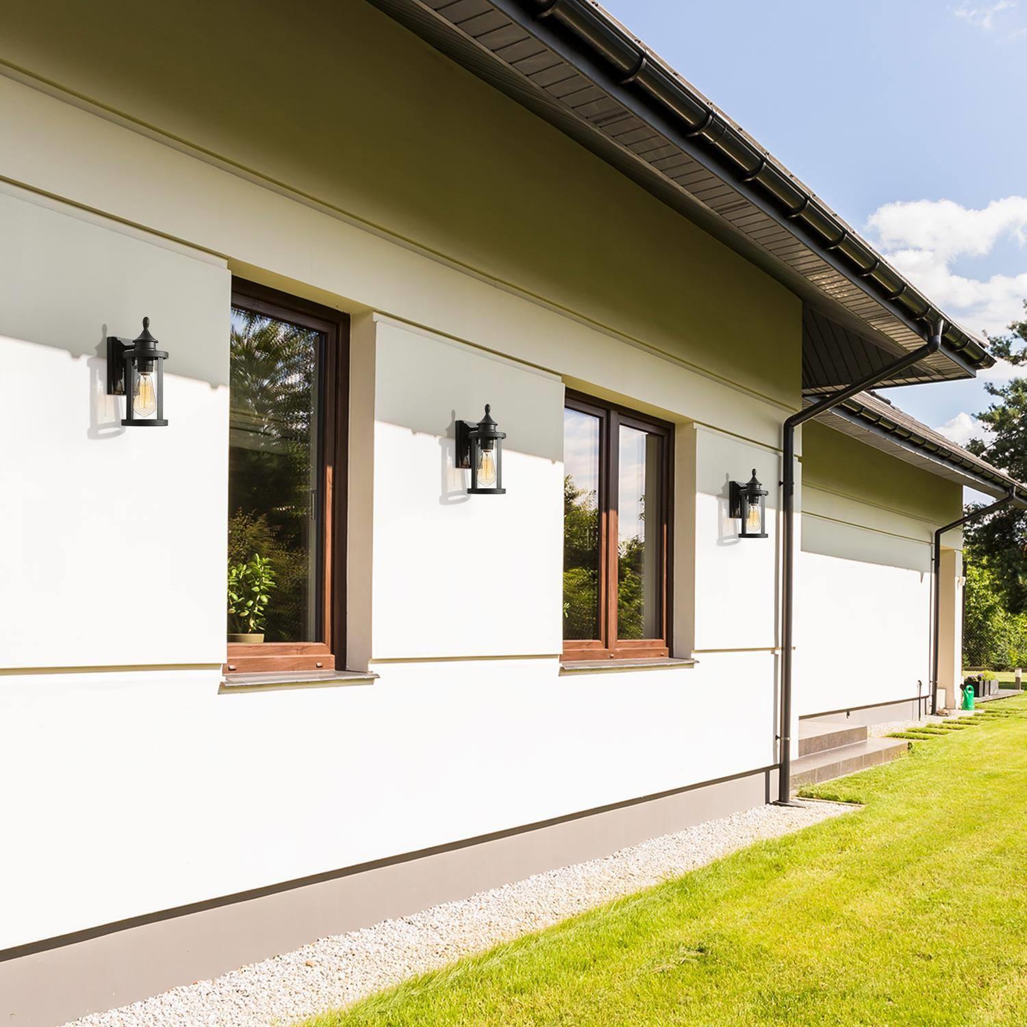 Mid-Century Modern Black 1-Light Clear Glass Outdoor Wall Sconce