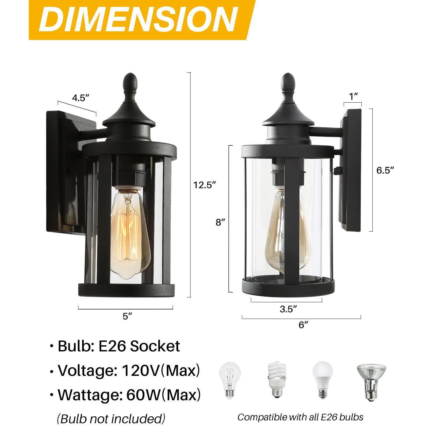 Mid-Century Modern Black 1-Light Clear Glass Outdoor Wall Sconce