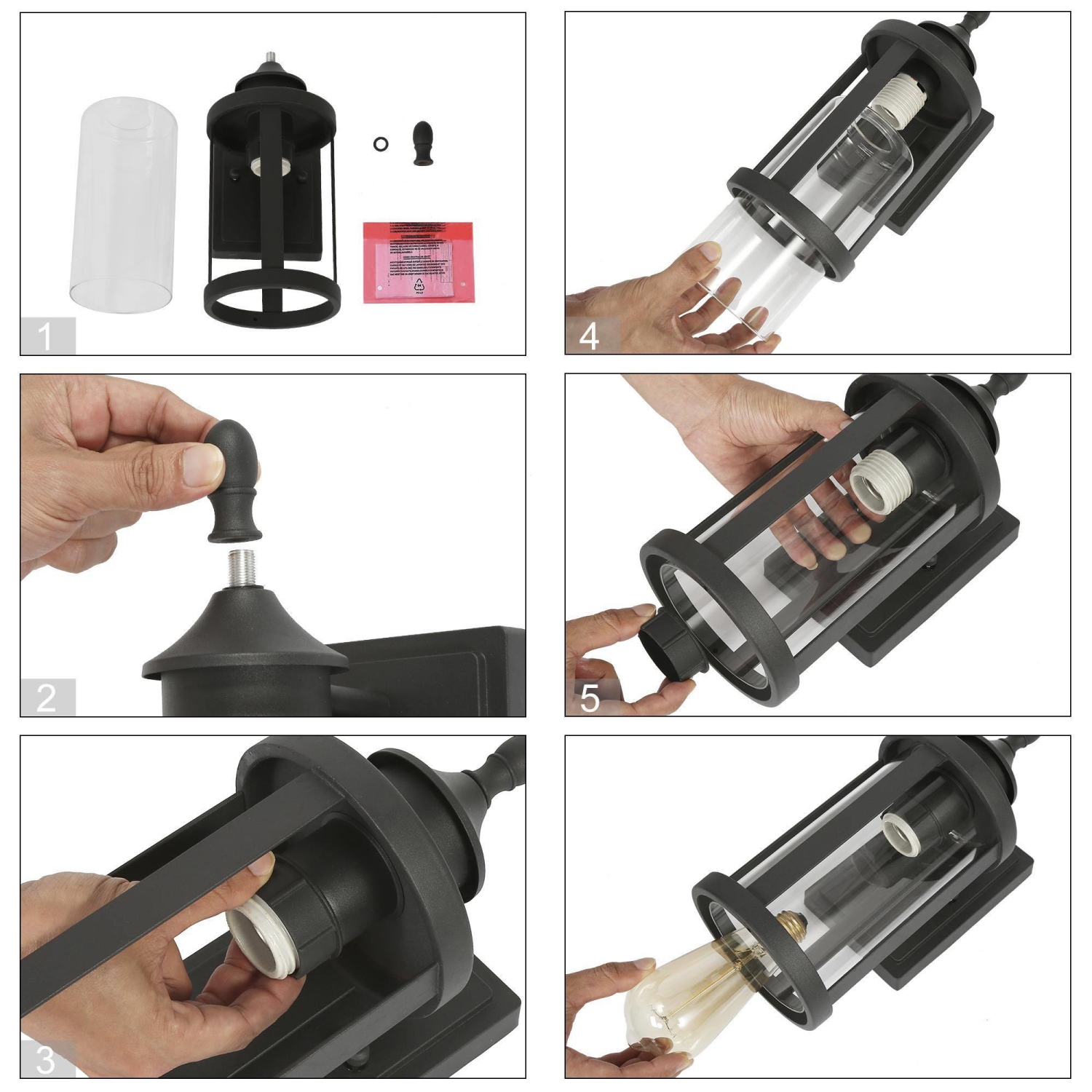 Mid-Century Modern Black 1-Light Clear Glass Outdoor Wall Sconce