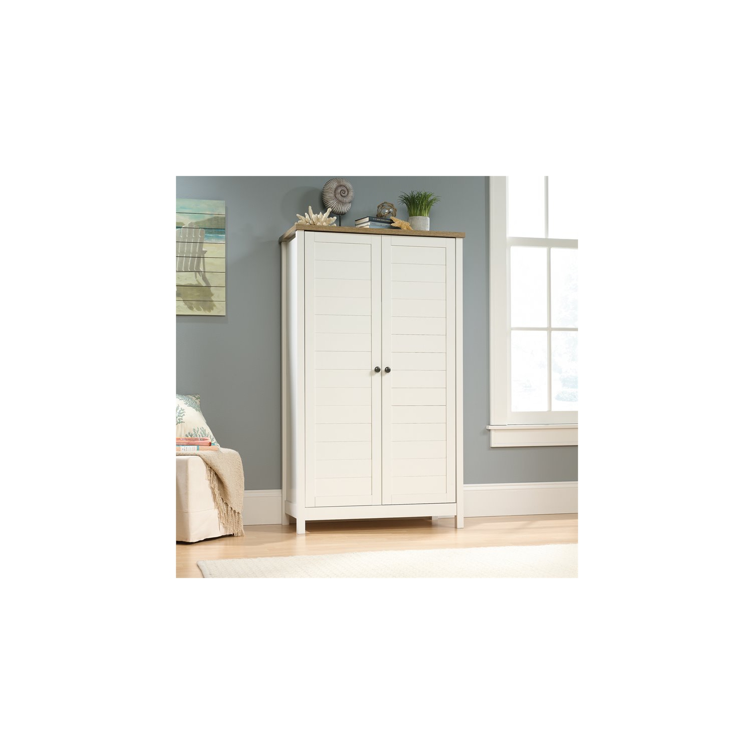 Sauder Cottage Road Tall Wood Storage Cabinet in Soft white