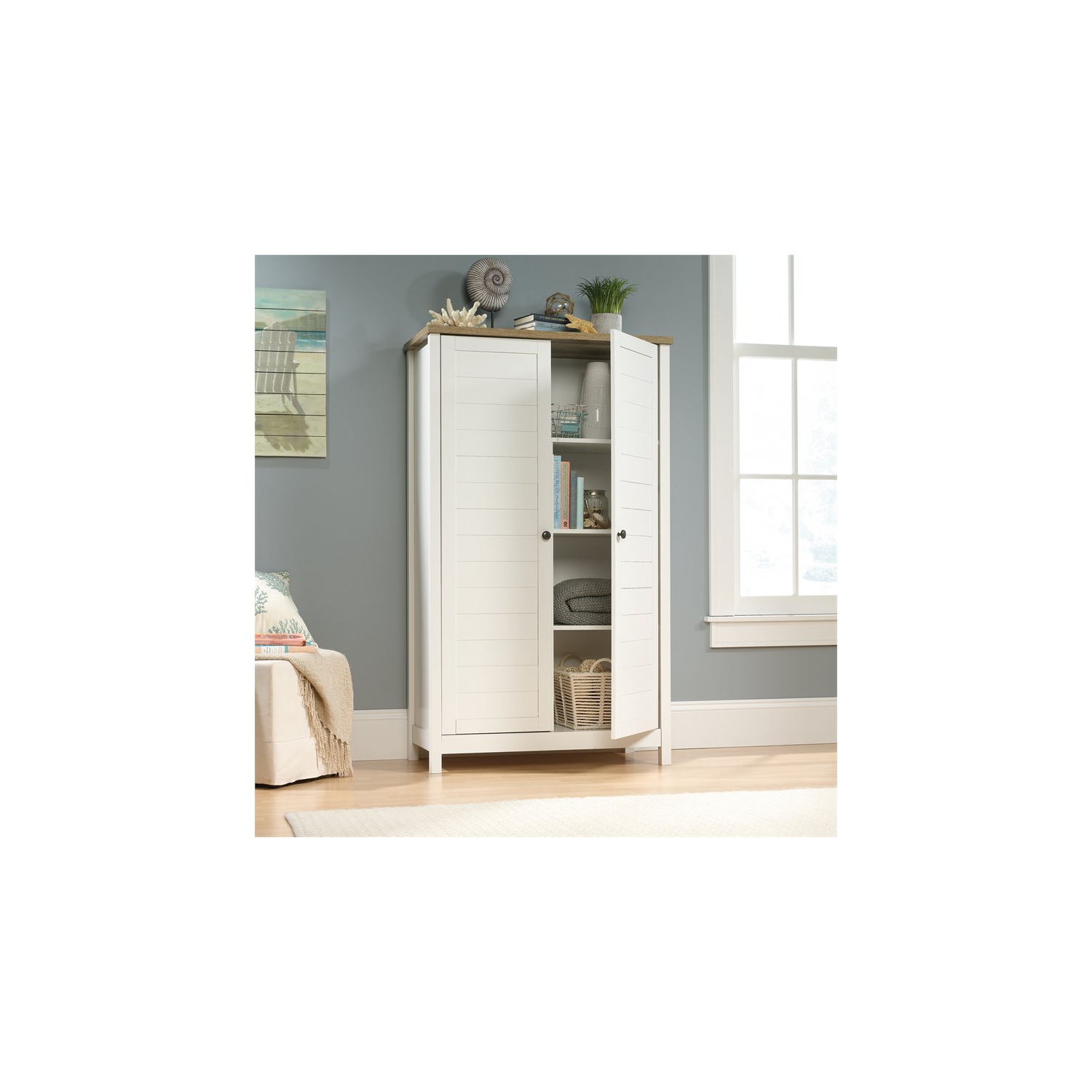 Sauder Cottage Road Tall Wood Storage Cabinet in Soft white