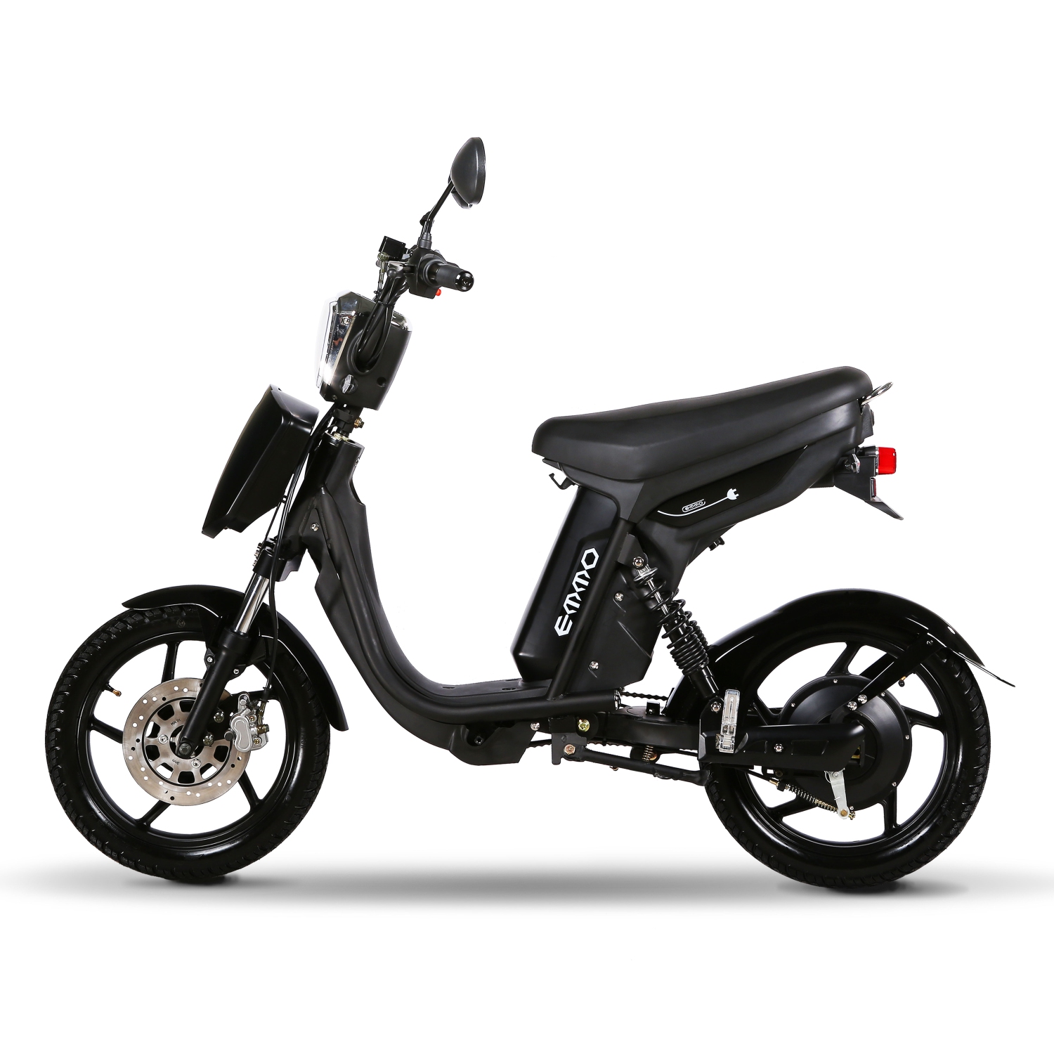 Emmo Compact Moped Electric Bike - Step Thru Scooter - 48V Removable SLA Battery - Durable Tubeless Tire - Full Suspension - Urban T Black