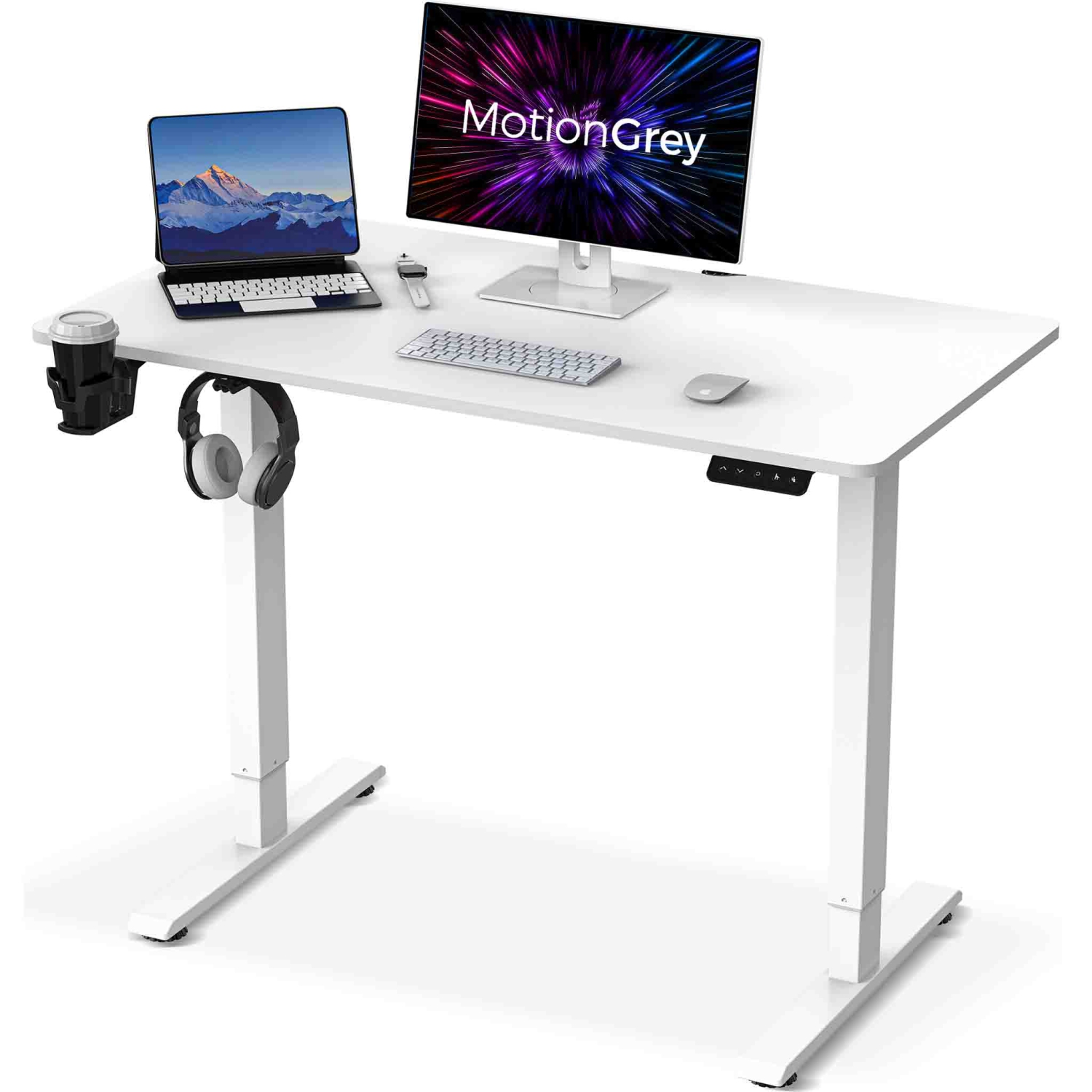 MotionGrey Standing Desk Height Adjustable Electric Motor Sit-to-Stand Desk Computer for Home and Office - White Frame (43x24 White Tabletop Included) - Only at Best Buy