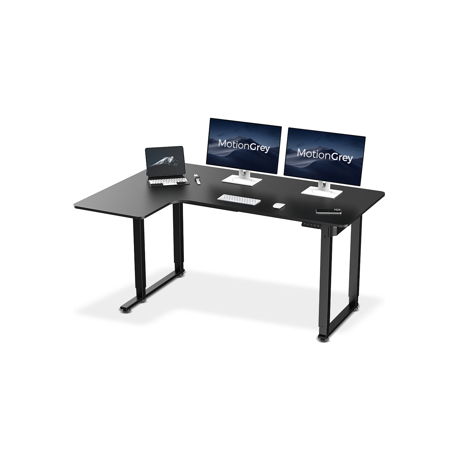 MotionGrey - Electric Height Adjustable Standing Desk, L Shaped Standing Desk, Corner Desk, Adjustable Computer Sit Stand Desk Stand - Black L Shape Desk (63 Inch Table Top)