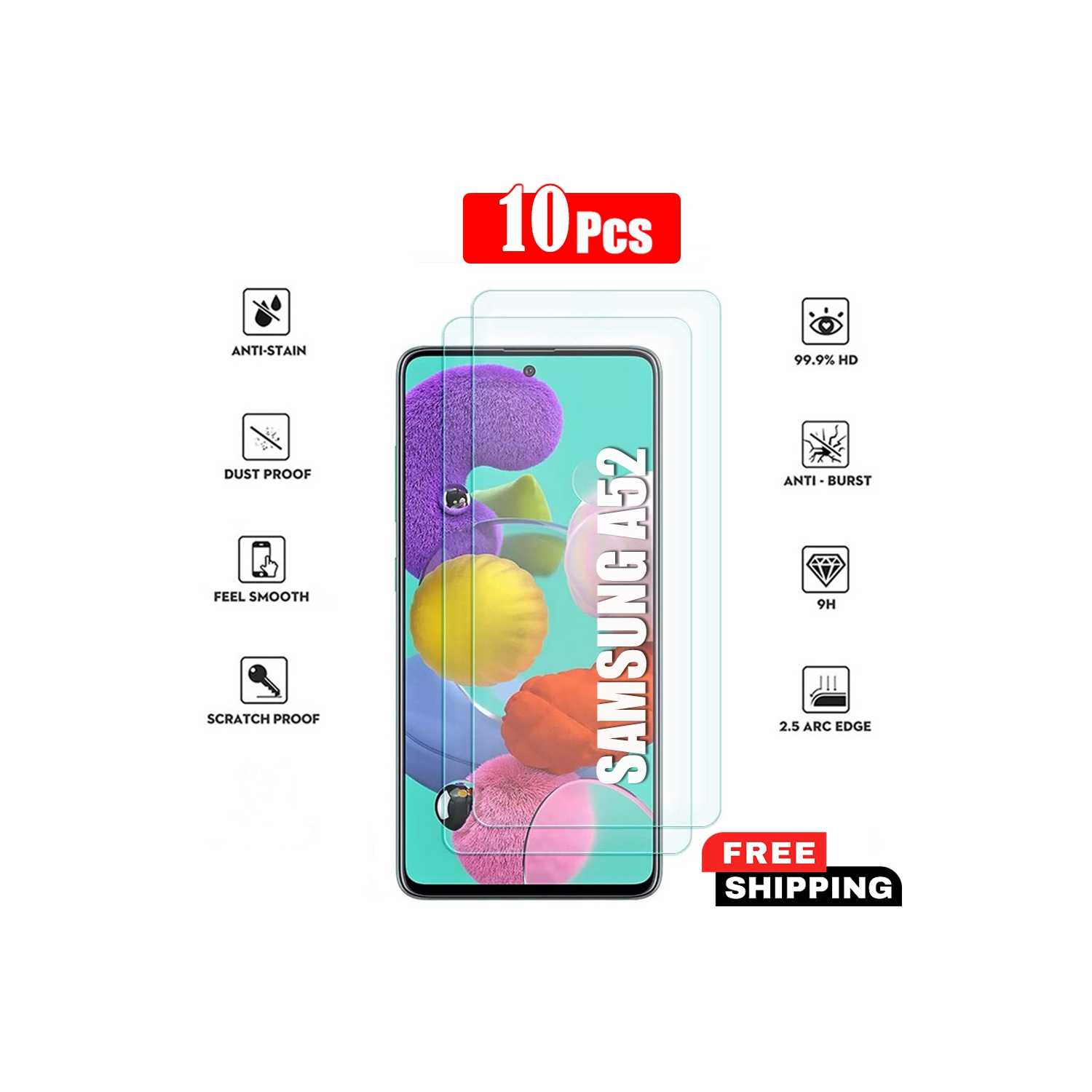 Verre Trempé pour Samsung Galaxy A52 5G Écran HD Film 9H Anti-Rayures Compatible avec les Coques, Sans Bulles Ajustement Parfait, Haptic Touch Précis