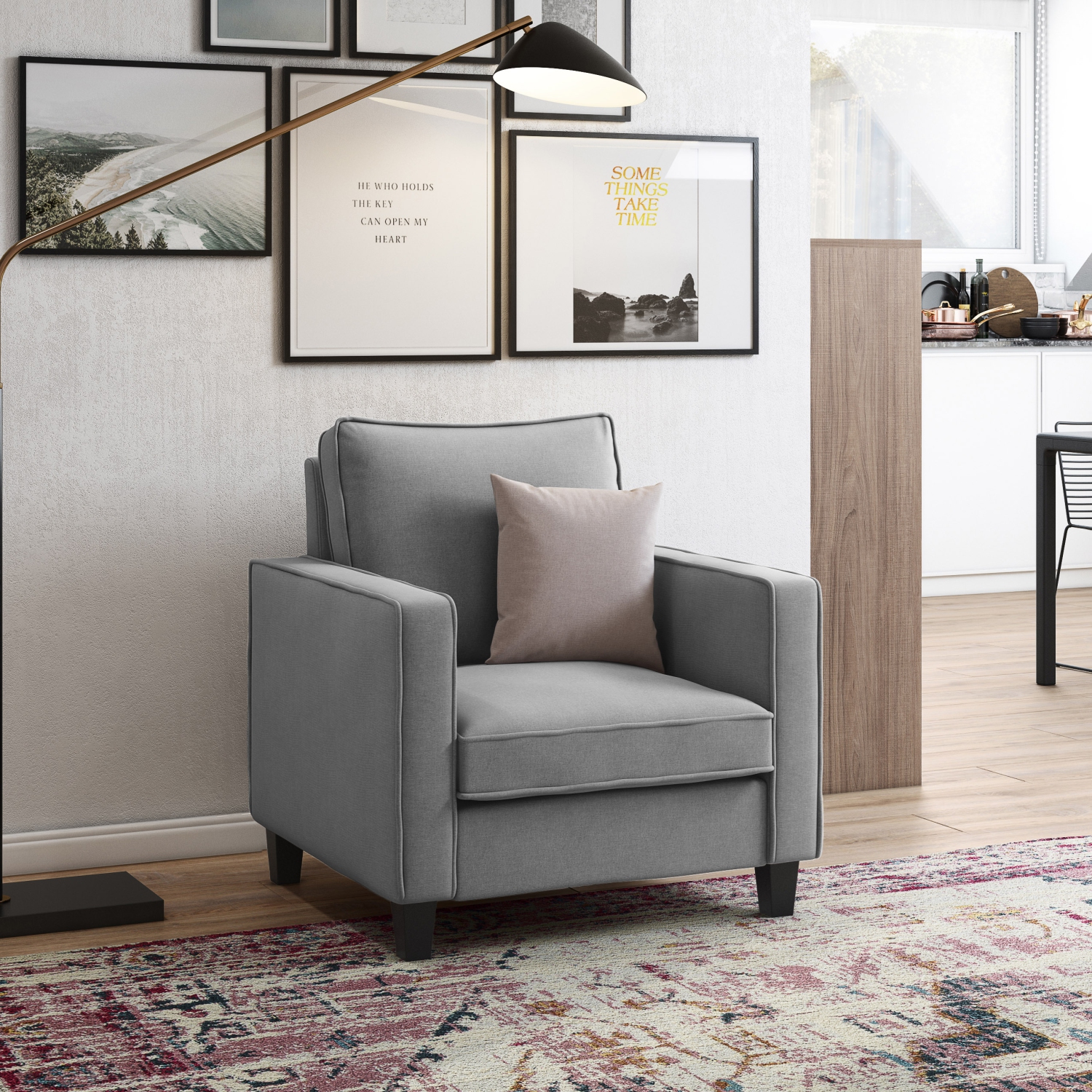CorLiving Georgia Light Grey Fabric Accent Chair