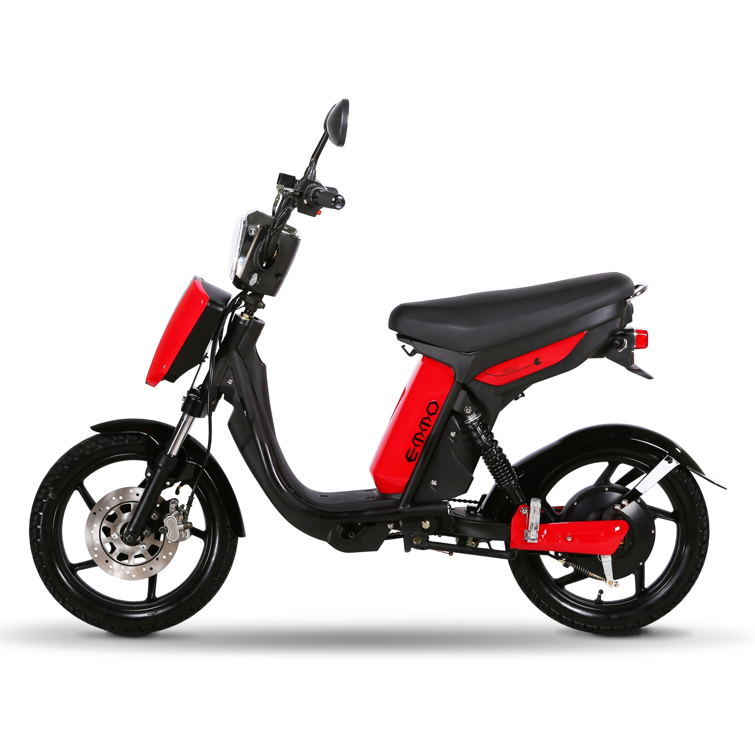 Emmo Compact Moped Electric Bike - Step Thru Scooter - 48V Removable SLA Battery - Durable Tubeless Tire - Full Suspension - Urban T Red
