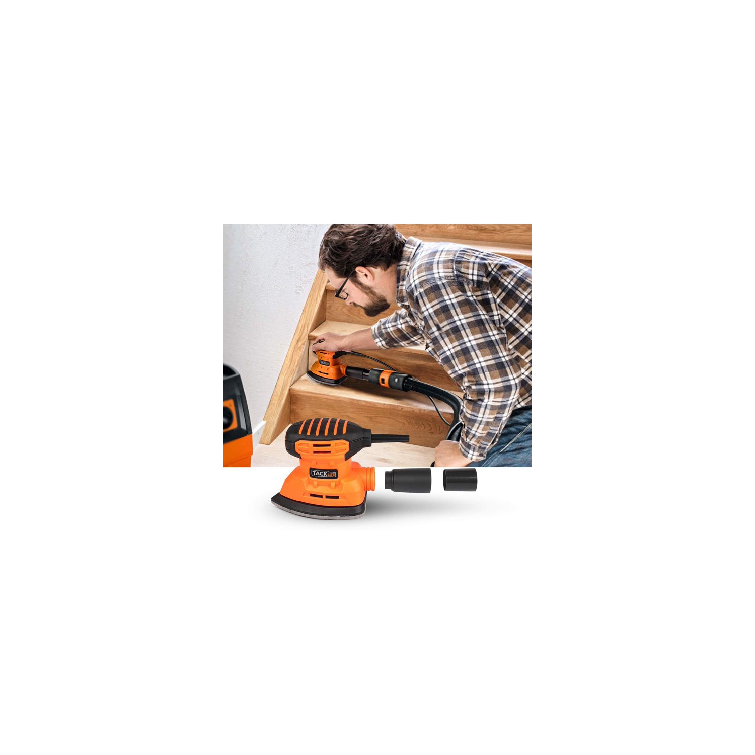 TACKLIFE Classic Mouse Detail Sander with 12Pcs Sandpapers, 12,000 OPM Sander, Efficient Dust Collection System For Tight Spaces Sanding in Home