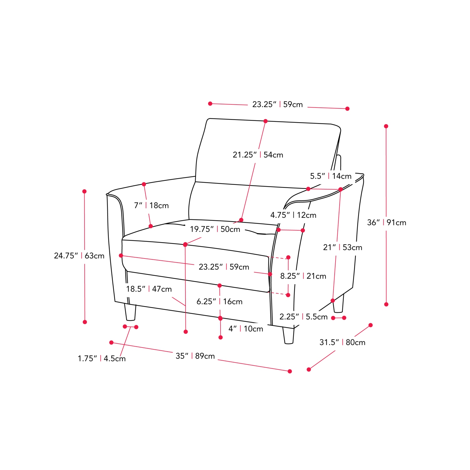 CorLiving LGA-201-C Georgia Dark Grey Upholstered Accent Chair