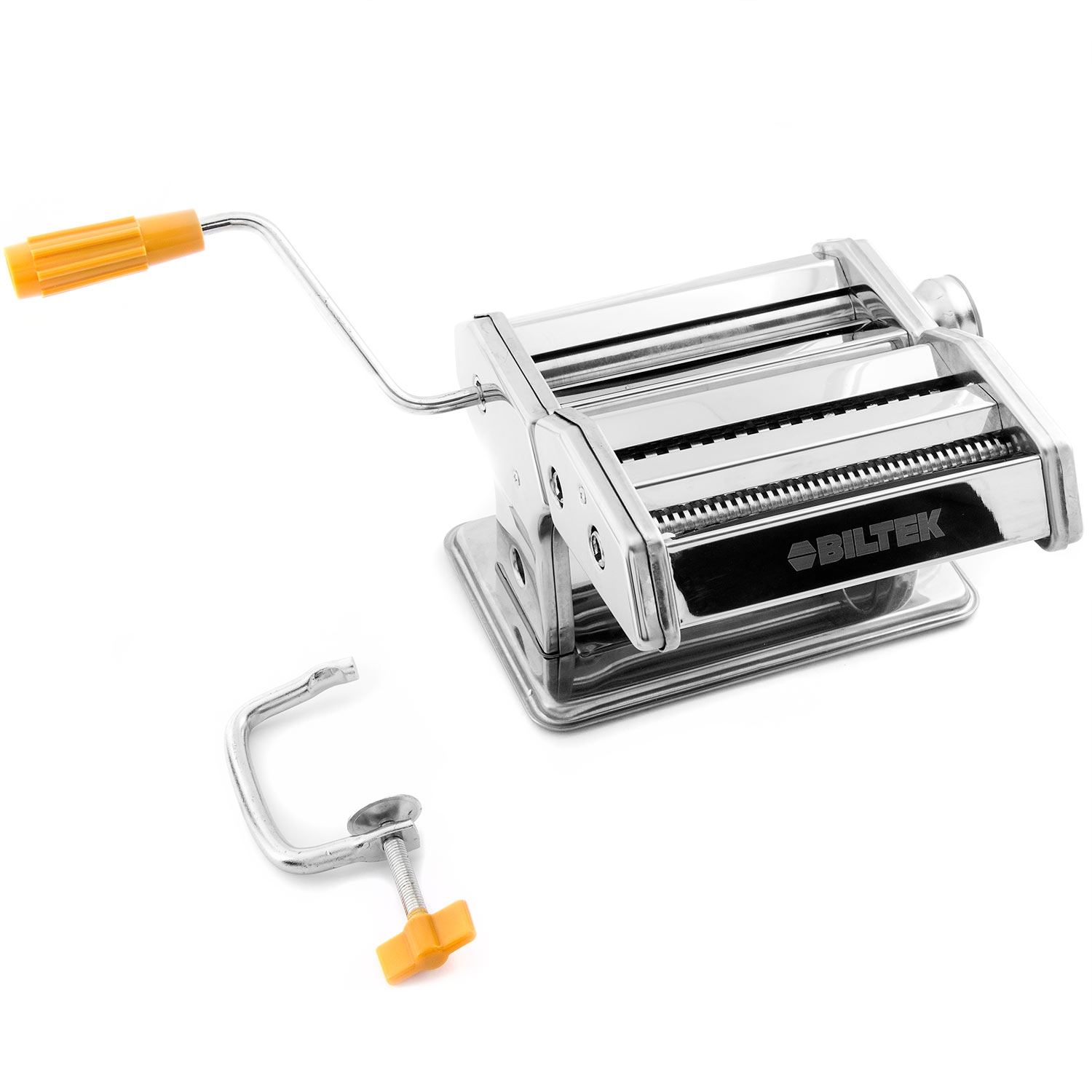 Biltek Pasta Maker Machine - Stainless Steel Hand Crank Cutter & Roller for Fresh Pasta
